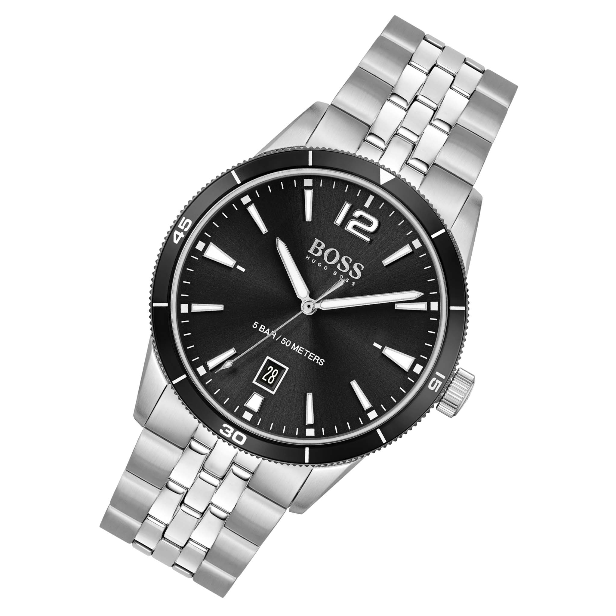 Hugo Boss Stainless Steel Black Dial Men's Basic Calendar Watch - 1513911