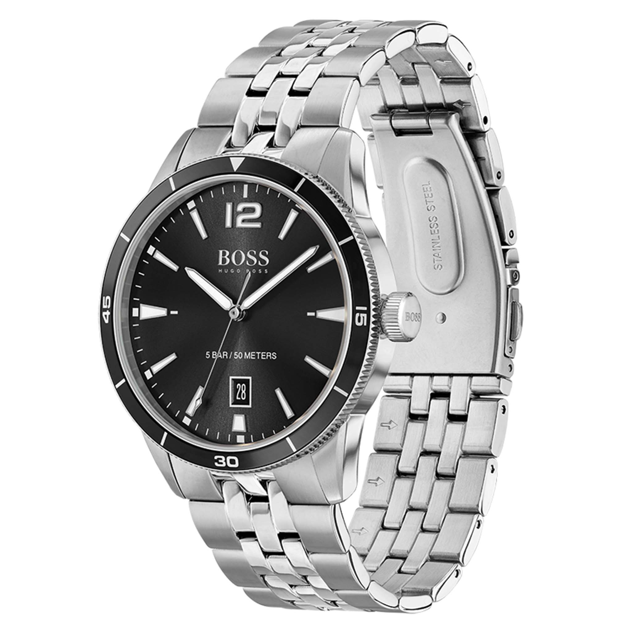 Hugo Boss Stainless Steel Black Dial Men's Basic Calendar Watch - 1513911