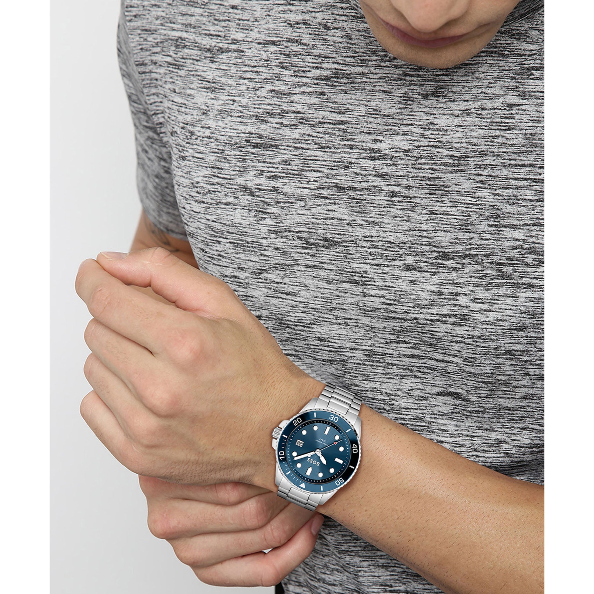 Hugo Boss Silver Steel Blue Dial Men's Watch - 1513916