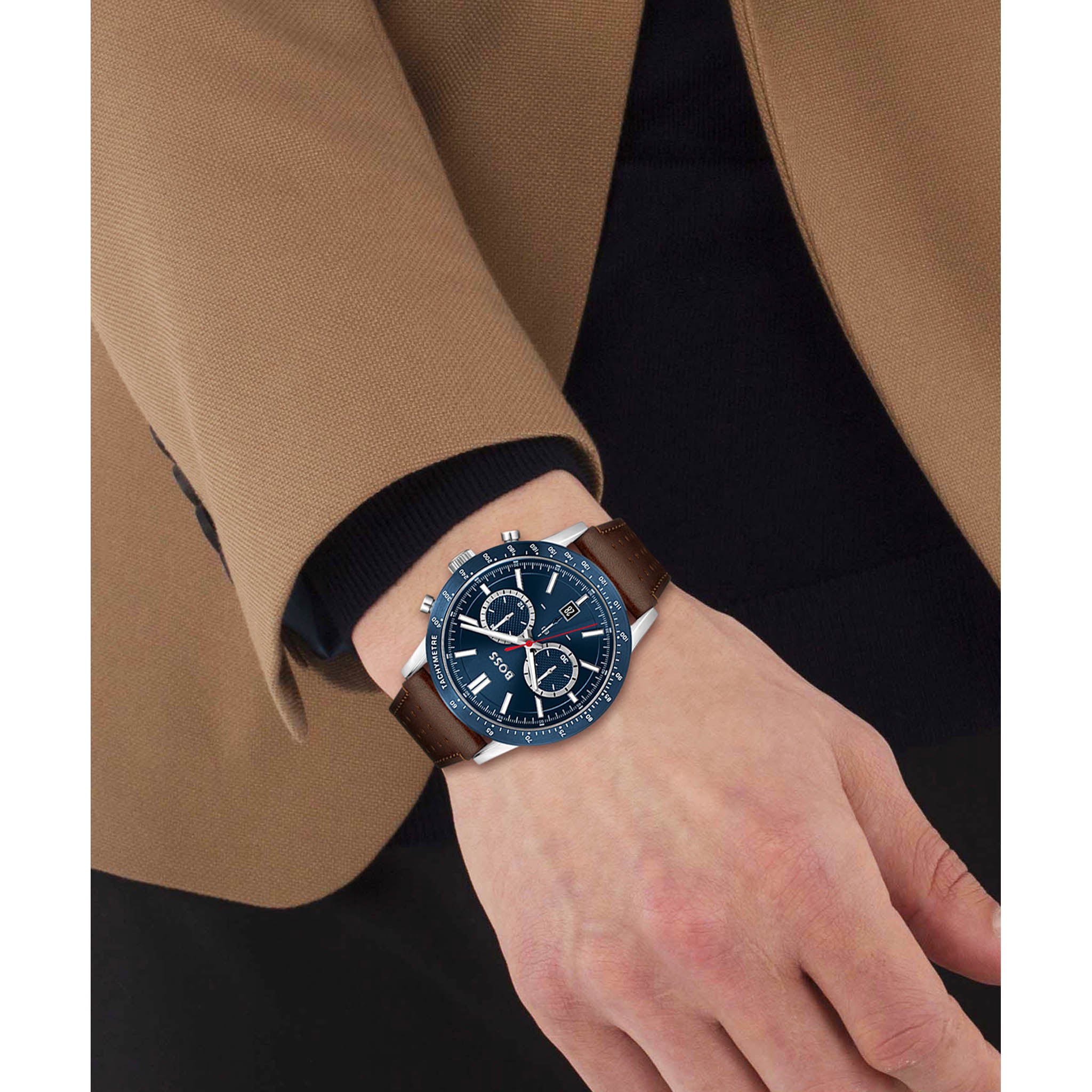 Hugo Boss Brown Leather Blue Dial Men's Chrono Watch - 1513921