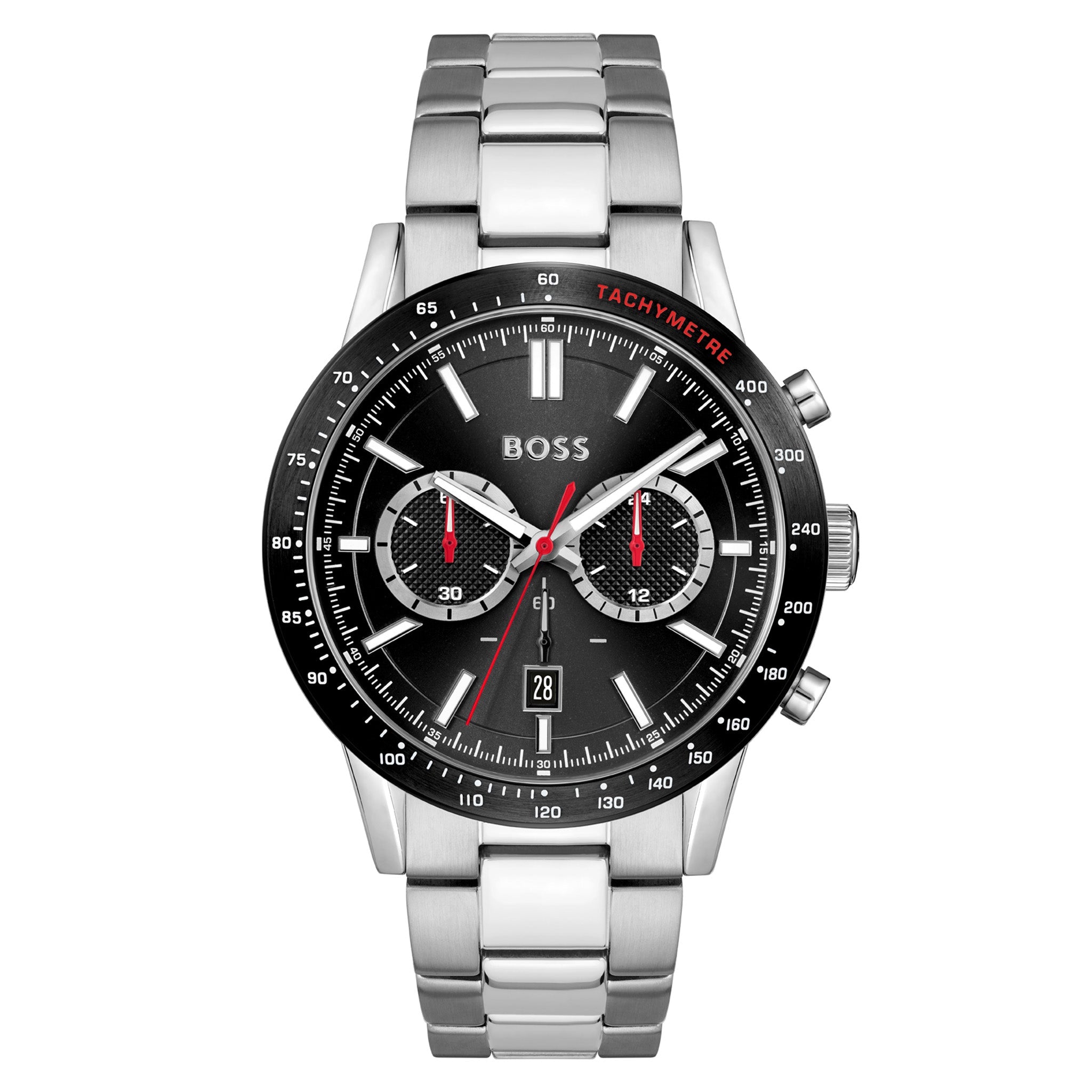 Hugo Boss Silver Steel Black Dial Men's Chrono Watch - 1513922