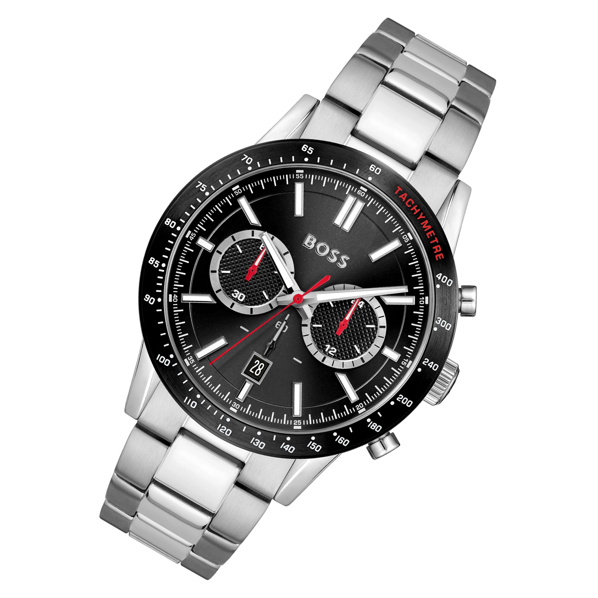 Hugo Boss Silver Steel Black Dial Men's Chrono Watch - 1513922