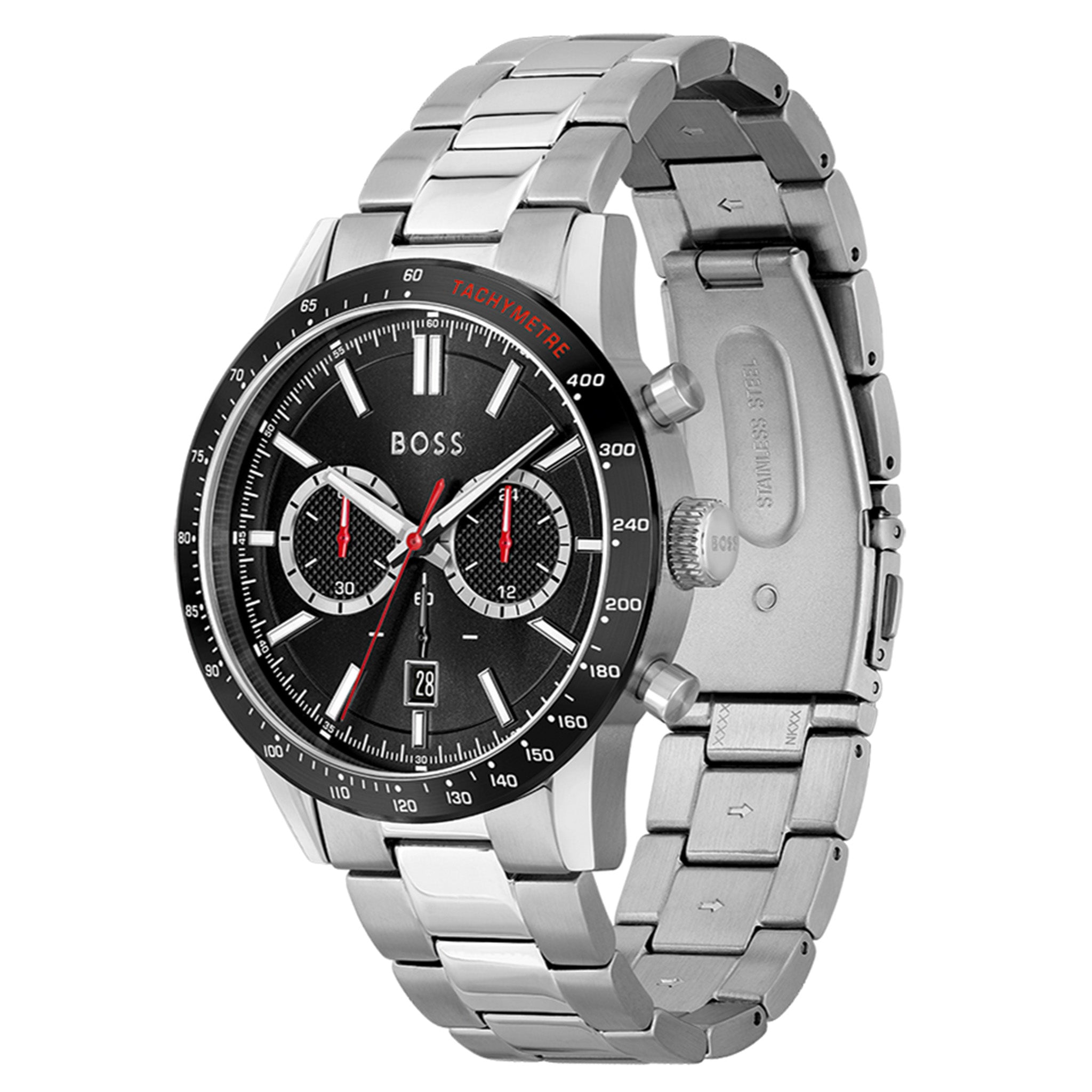 Hugo Boss Silver Steel Black Dial Men's Chrono Watch - 1513922