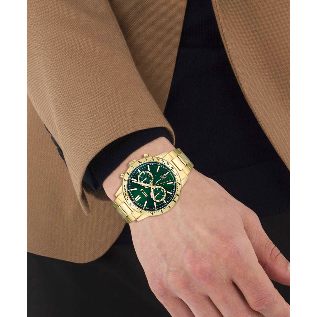 Hugo Boss Gold Steel Green Dial Men's Chronograph Watch - 1513923
