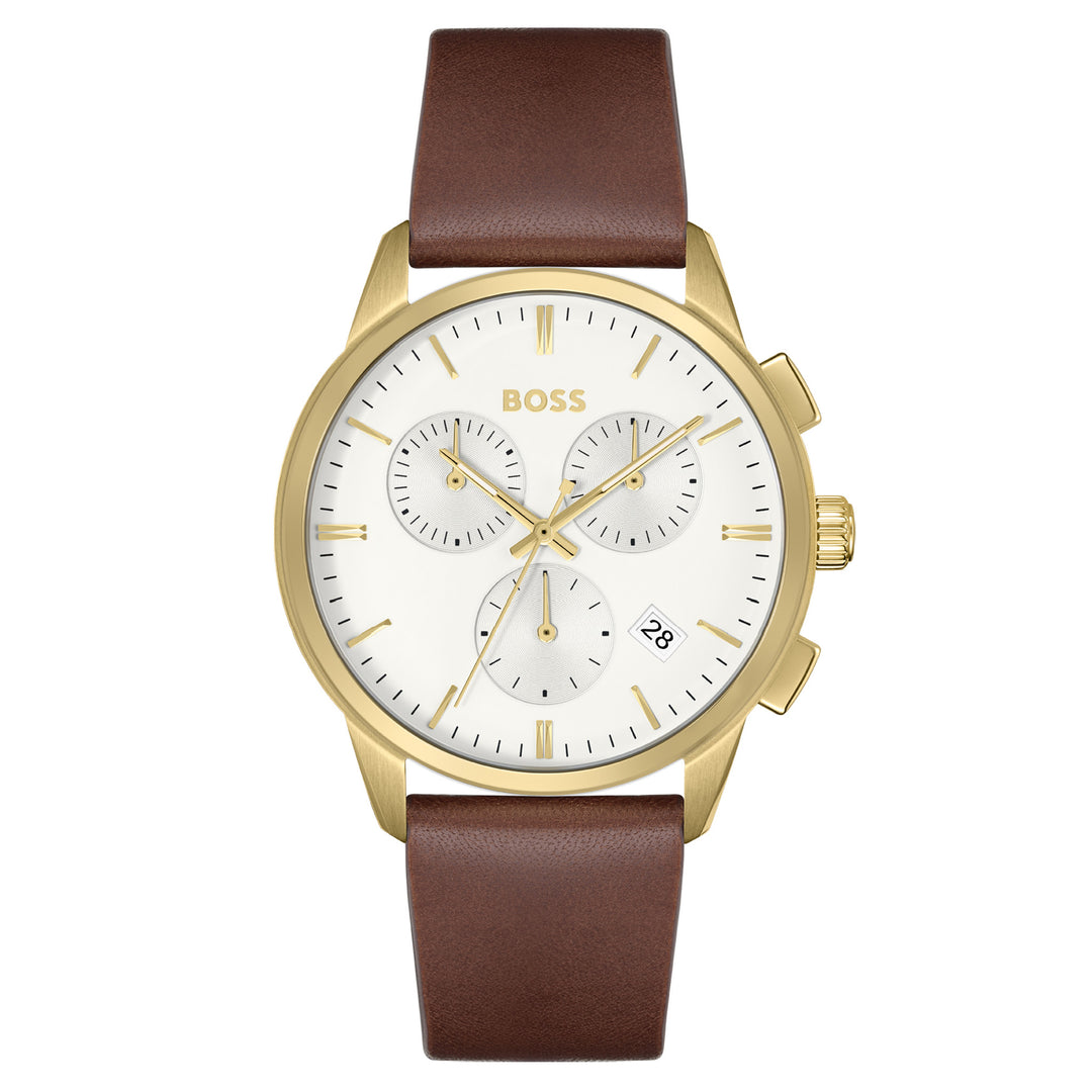 Hugo Boss Brown Leather White Australia Watch - – 1513926 Men\'s Watch The Factory Chrono Dial