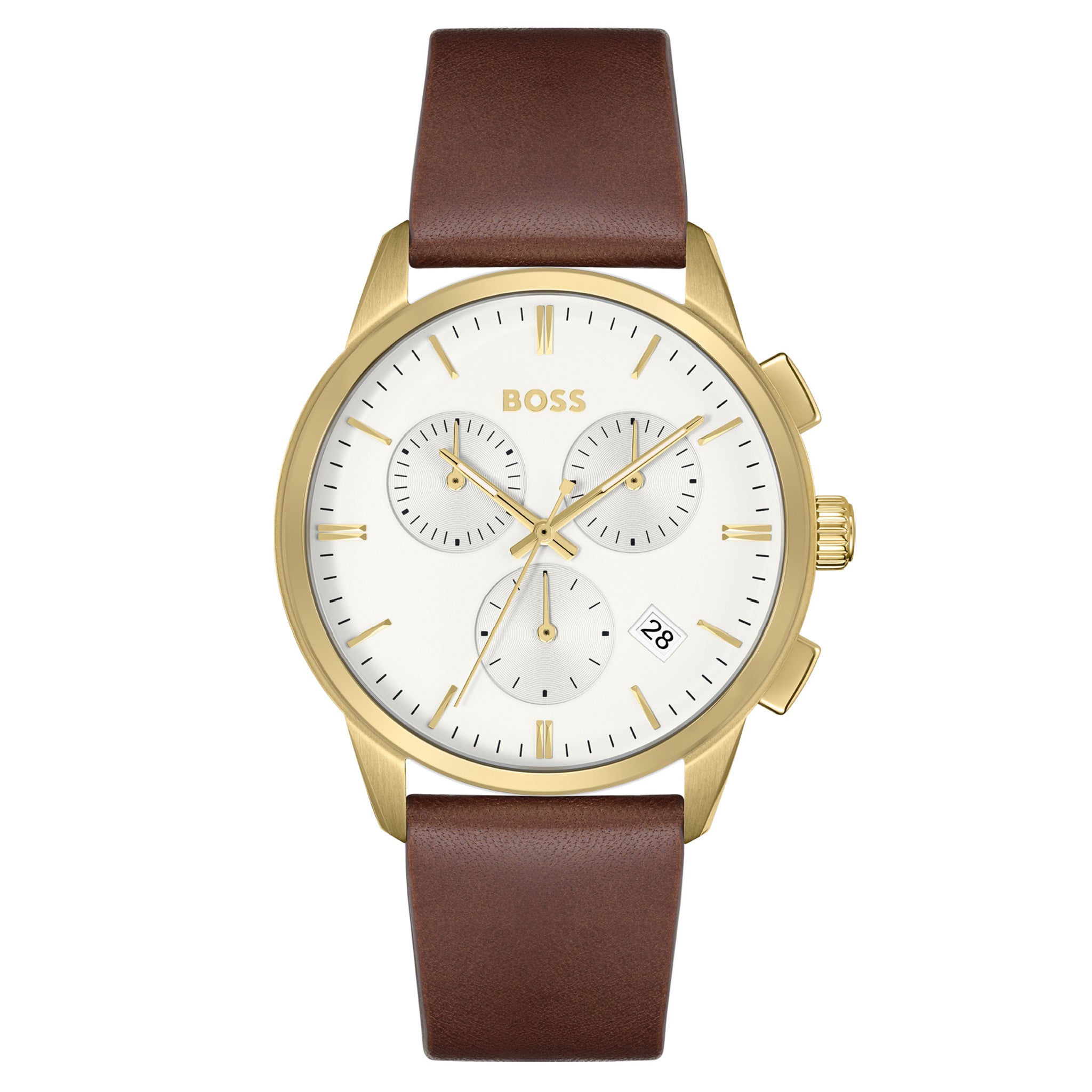 Hugo Boss Brown Leather White Dial Men's Chrono Watch - 1513926