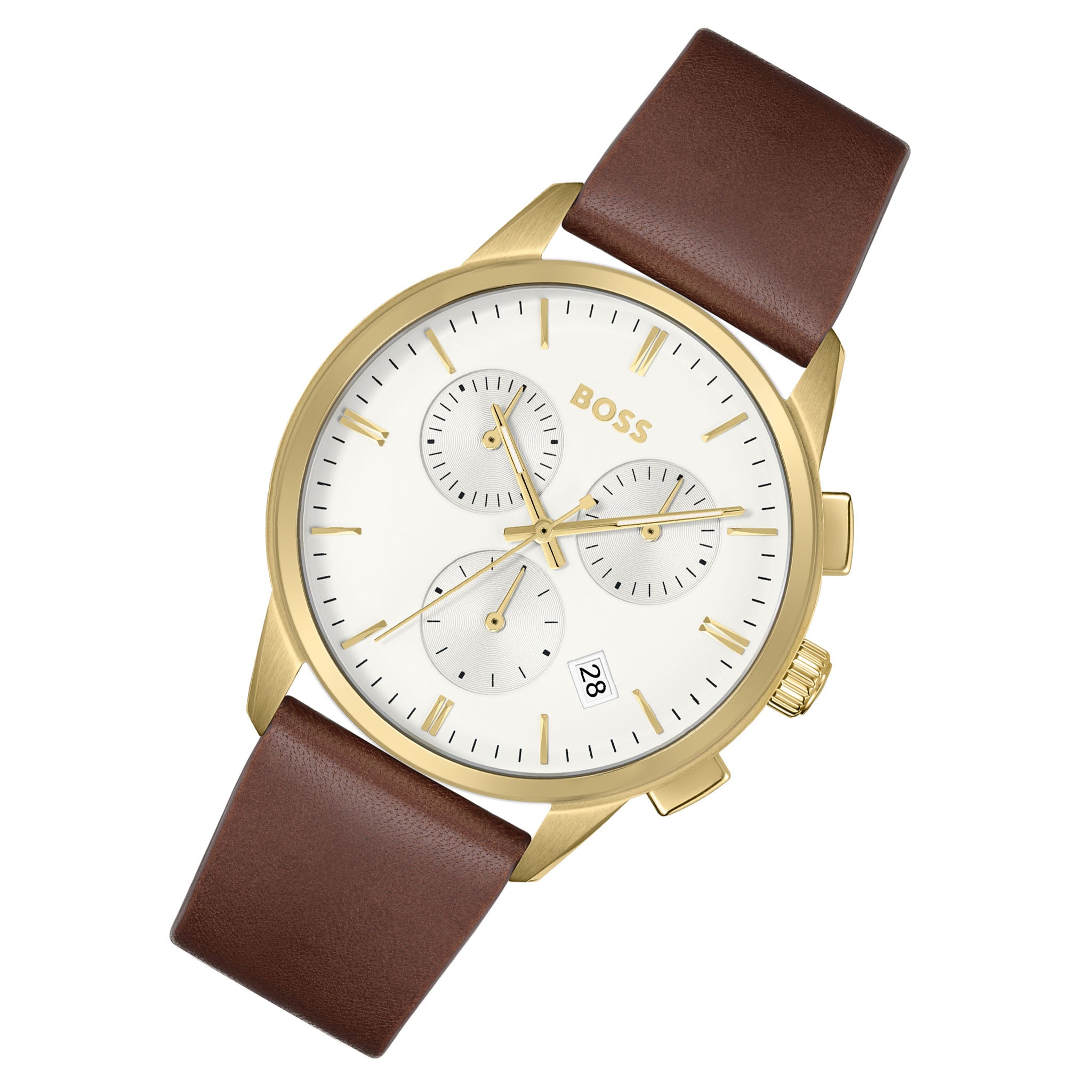 Hugo Boss Brown Leather White Dial Men's Chrono Watch - 1513926