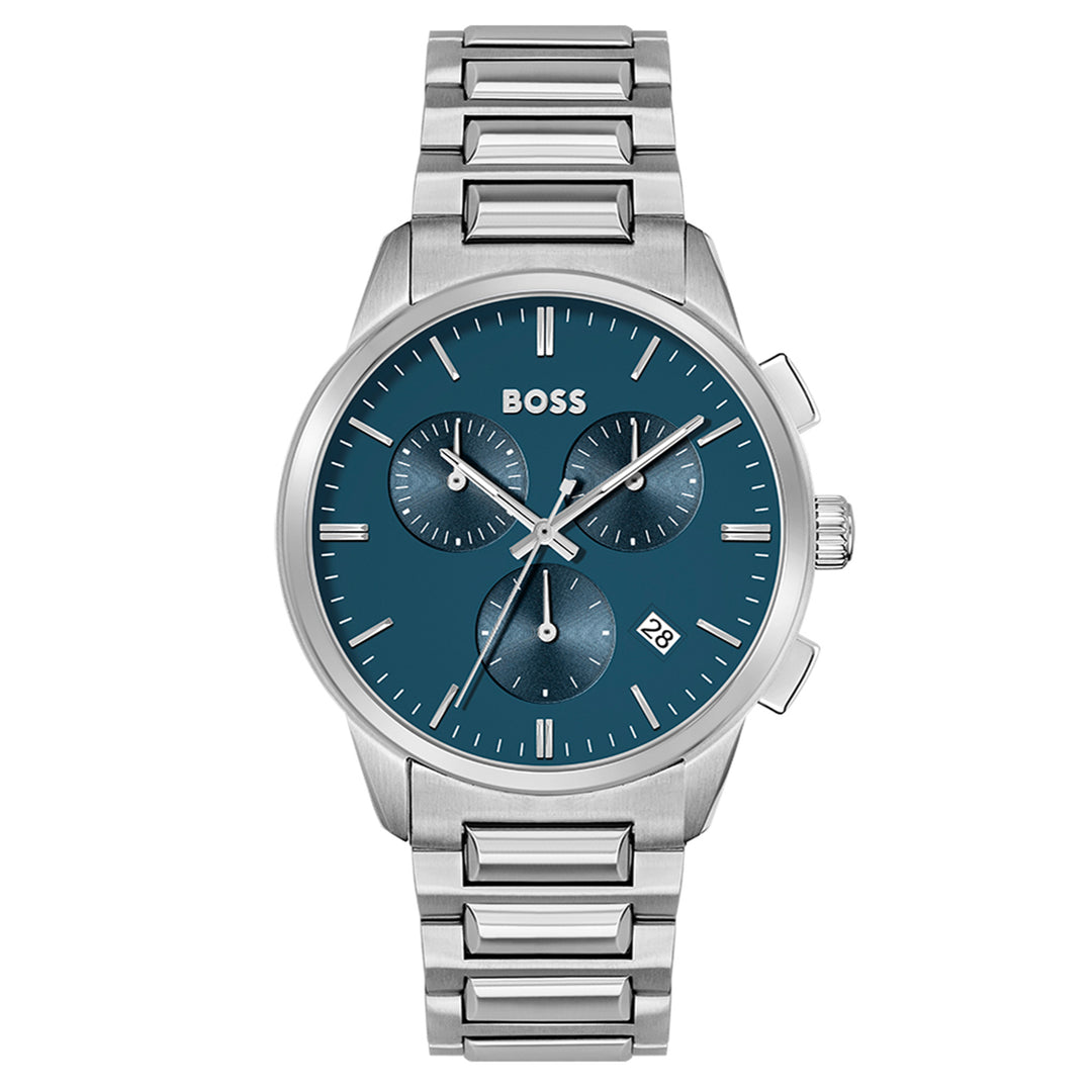 Hugo Boss Silver Steel Blue Dial Men's Chrono Watch - 1513927