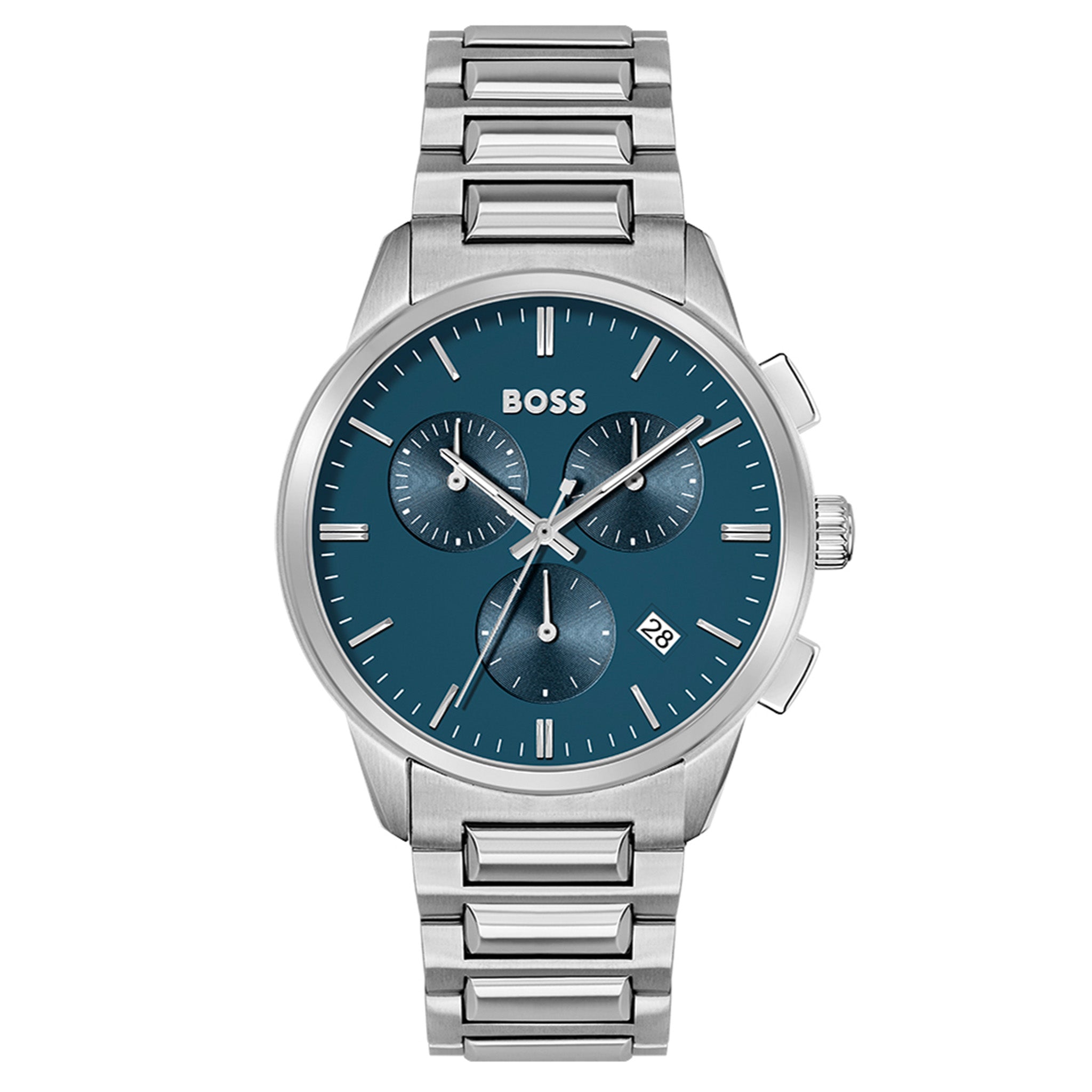 Hugo Boss Silver Steel Blue Dial Men's Chrono Watch - 1513927