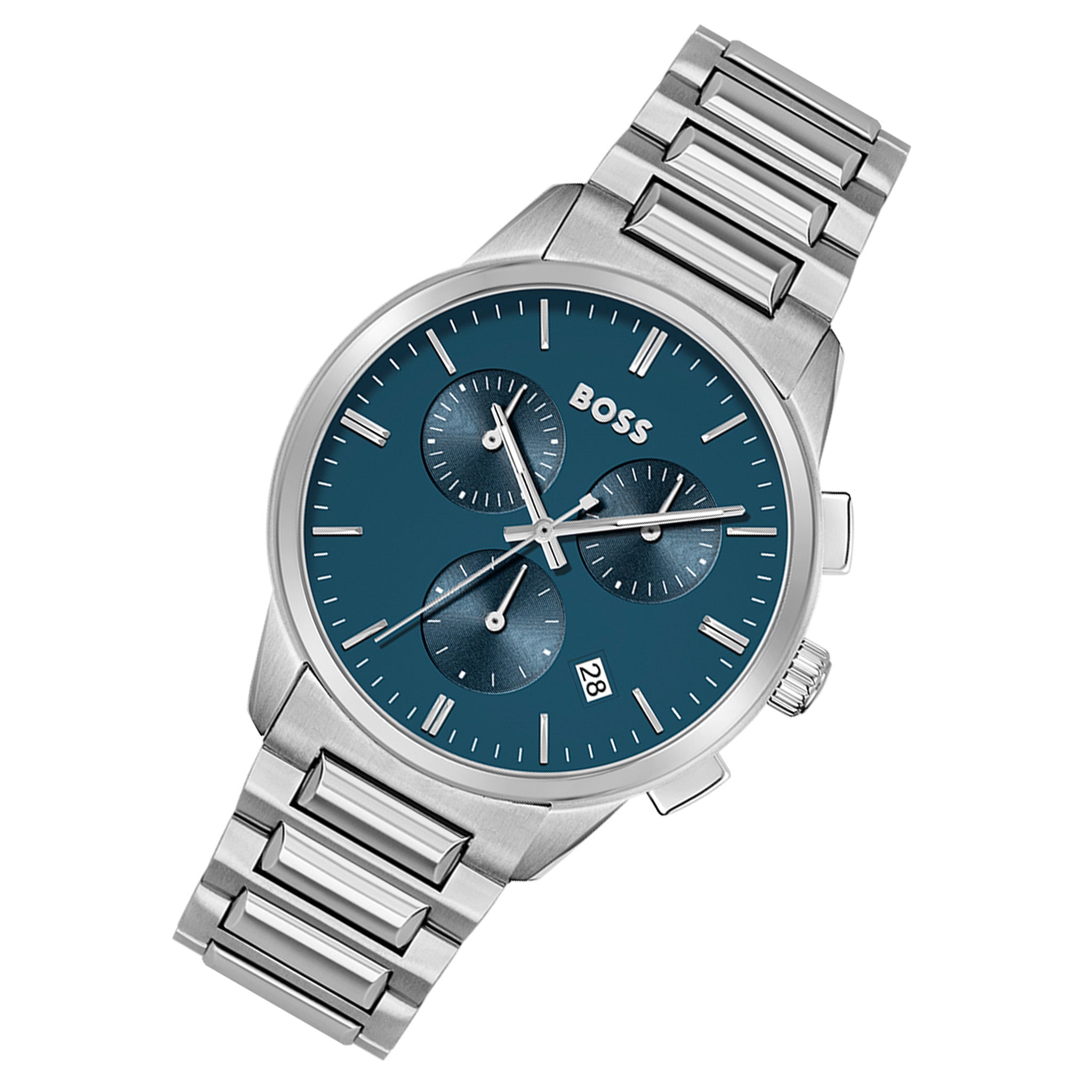 Hugo Boss Silver Steel Blue Dial Men's Chrono Watch - 1513927