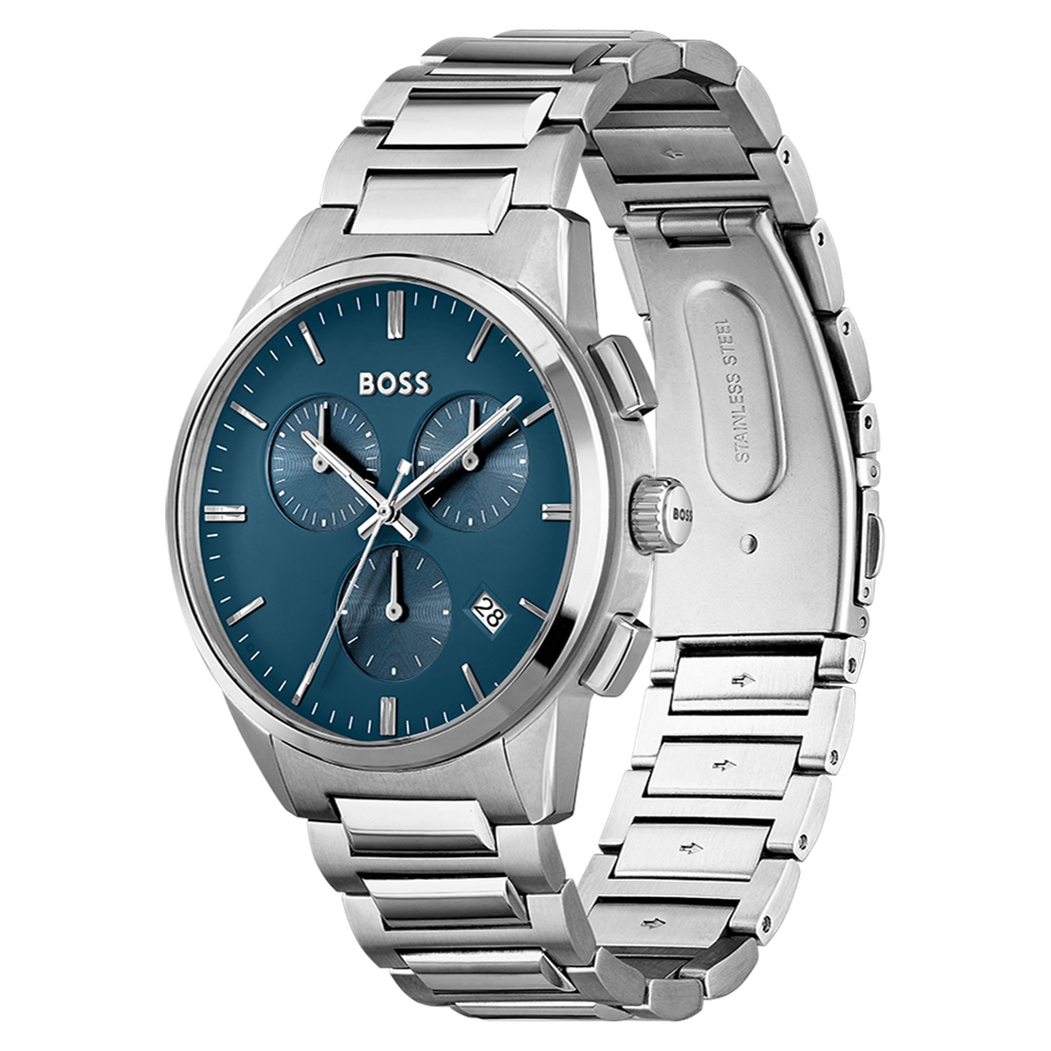 Hugo Boss Silver Steel Blue Dial Men's Chrono Watch - 1513927