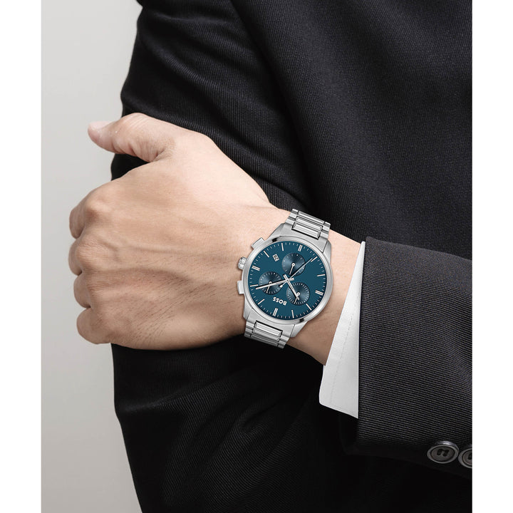 Hugo Boss Silver Steel Blue Dial Men's Chrono Watch - 1513927