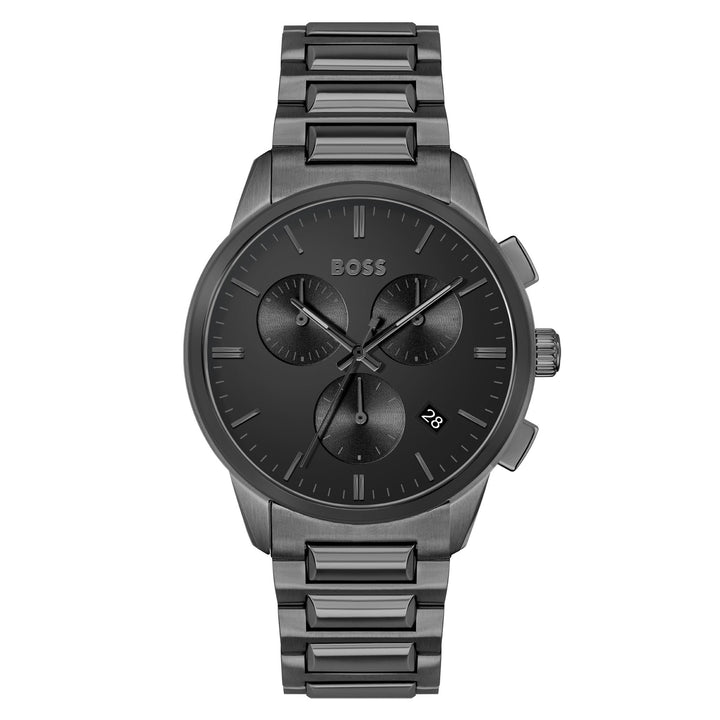 Hugo Boss Grey Steel Black Dial Men's Chronograph Watch - 1513929