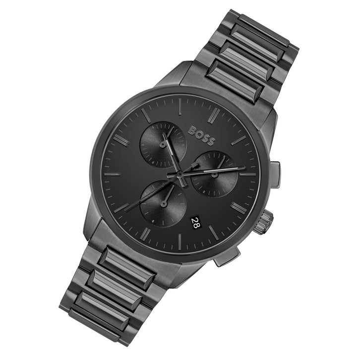 Hugo Boss Grey Steel Black Dial Men's Chronograph Watch - 1513929