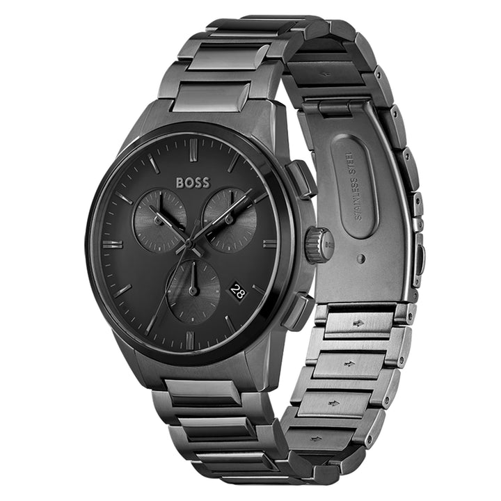 Hugo Boss Grey Steel Black Dial Men's Chronograph Watch - 1513929