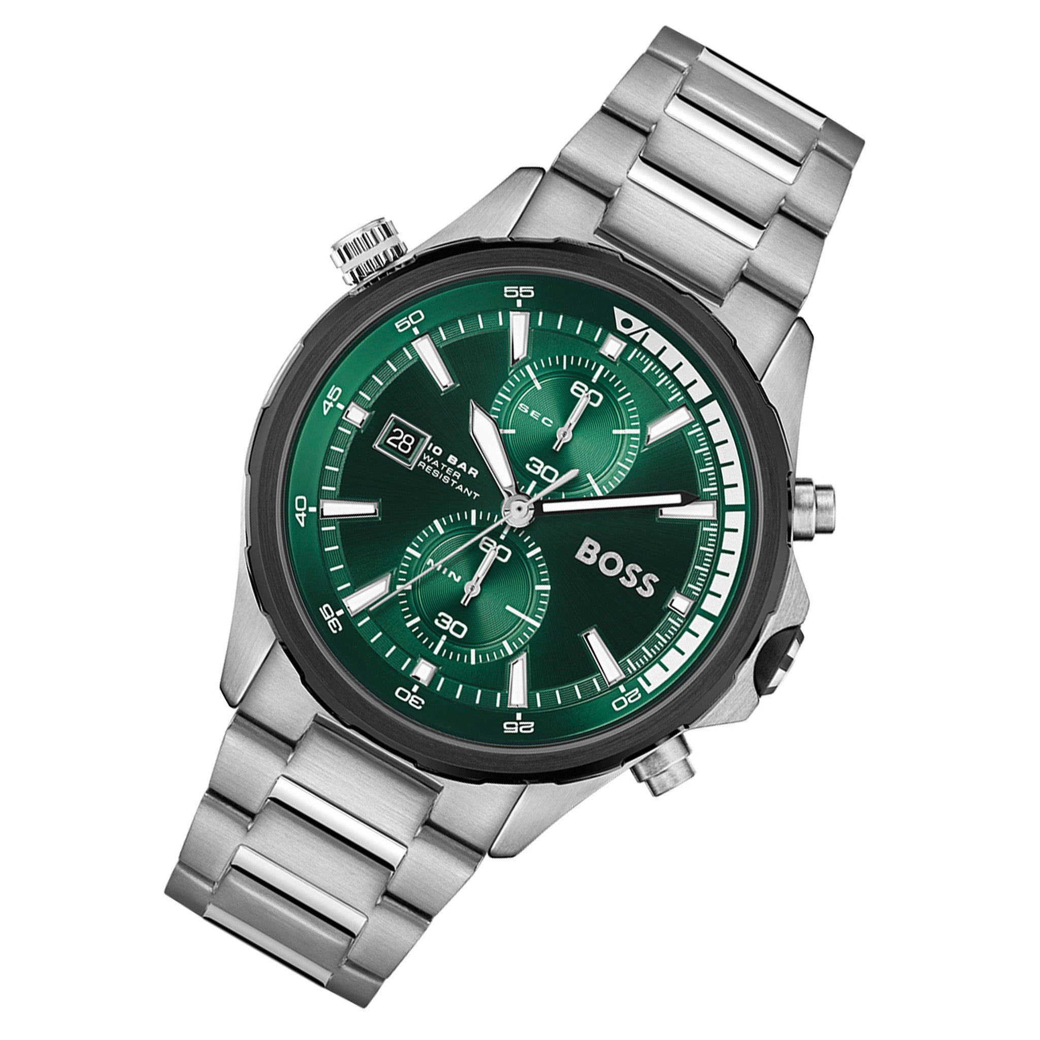 Hugo Boss Silver Steel Green Dial Chronograph Men's Watch