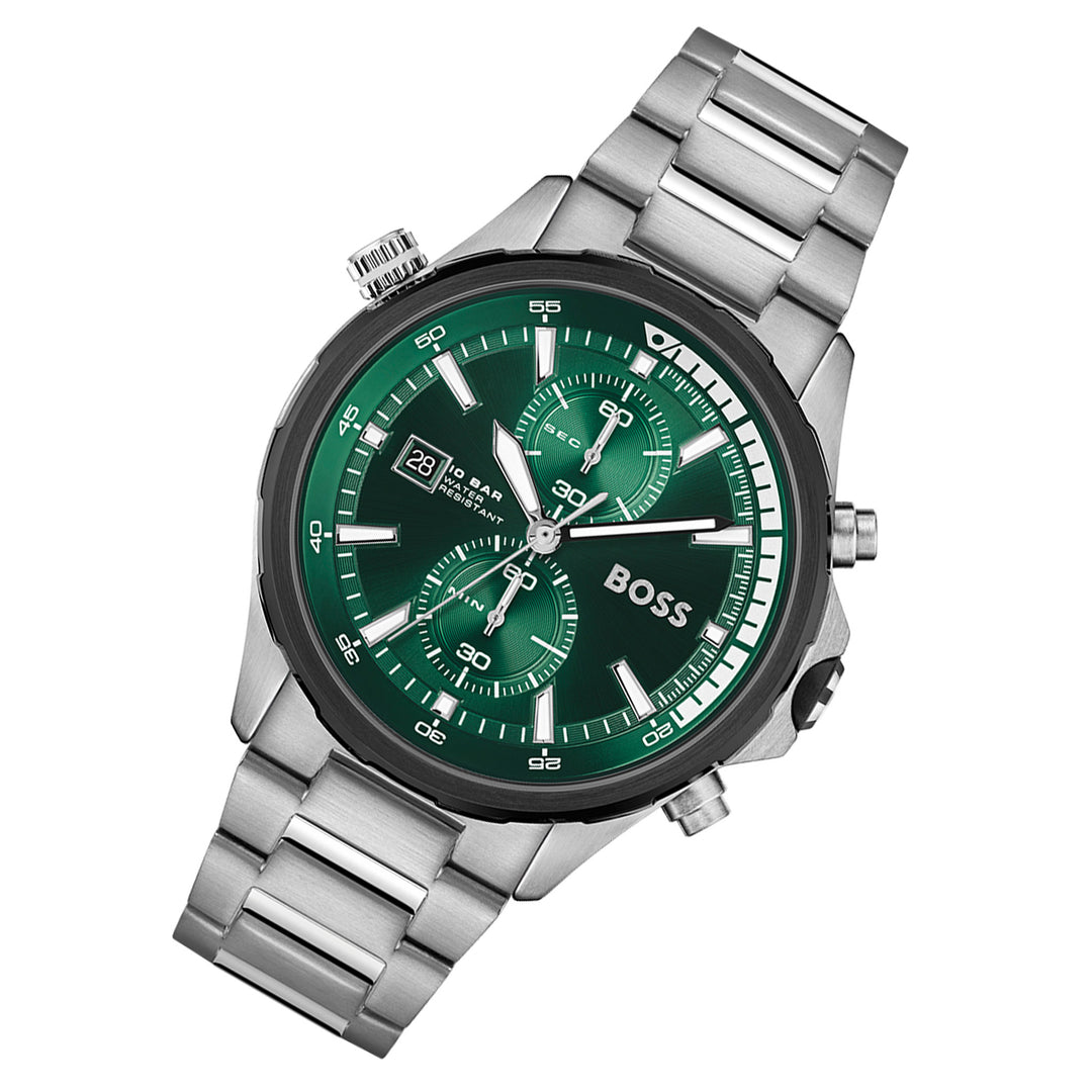 Hugo Boss Silver Steel Green Dial Chronograph Men's Watch - 1513930