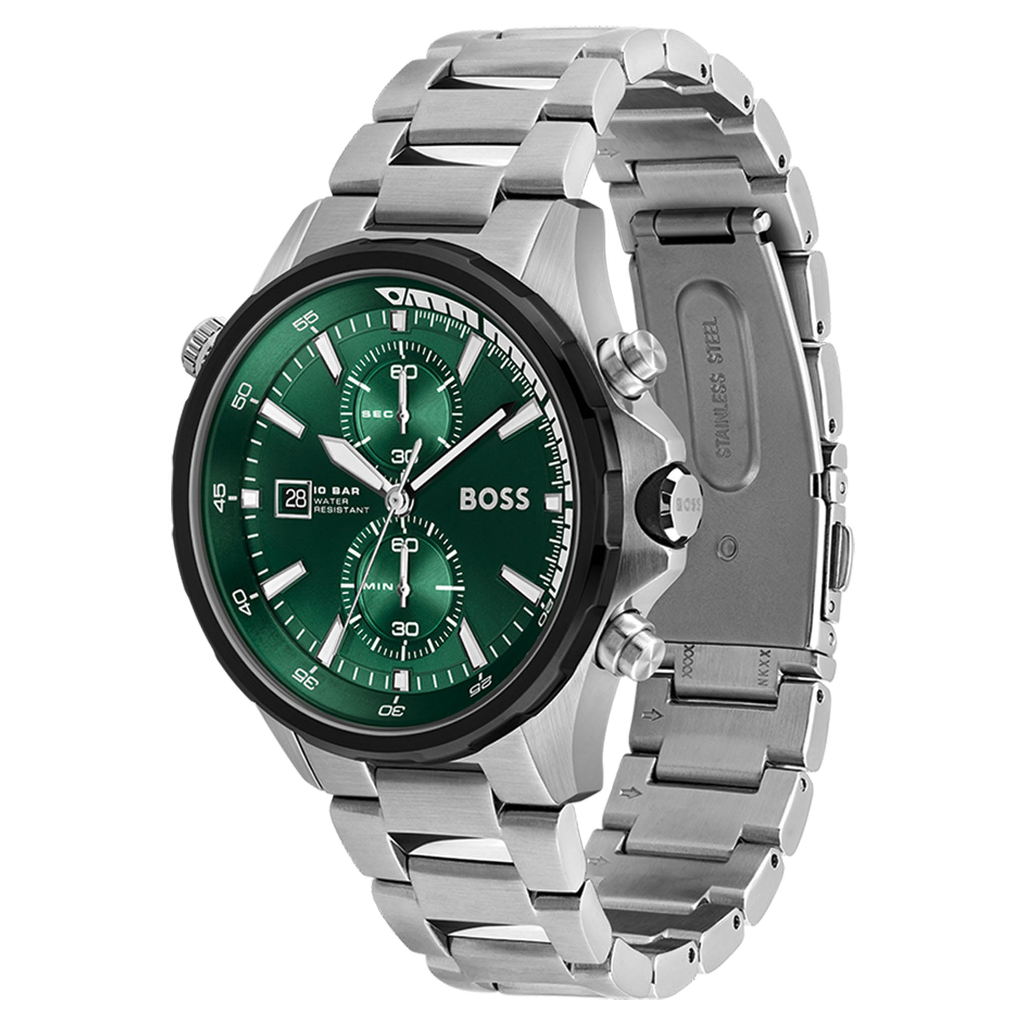 Hugo Boss Silver Steel Green Dial Chronograph Men's Watch - 1513930