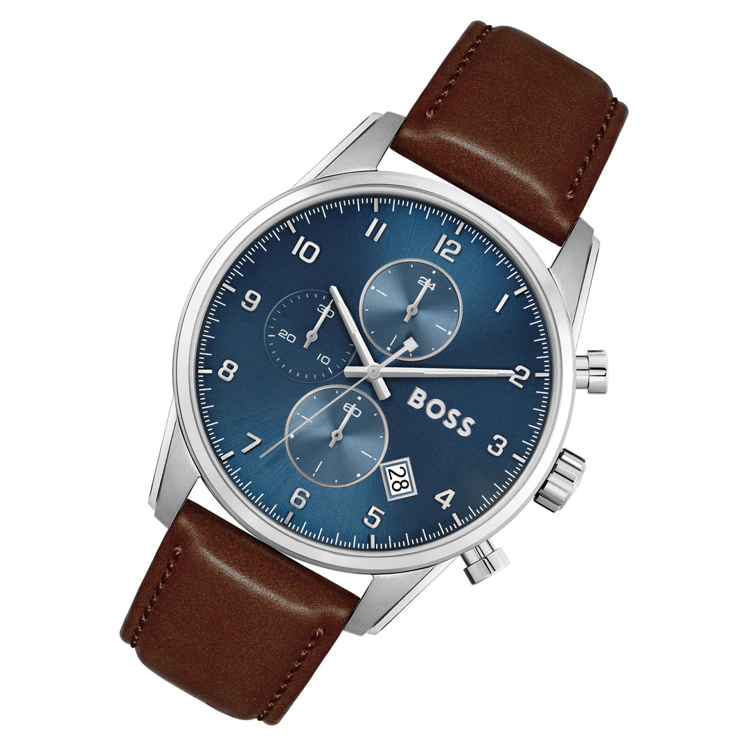 Hugo Boss Brown Leather Blue Dial Men's Chronograph Watch - 1513940 – The  Watch Factory Australia