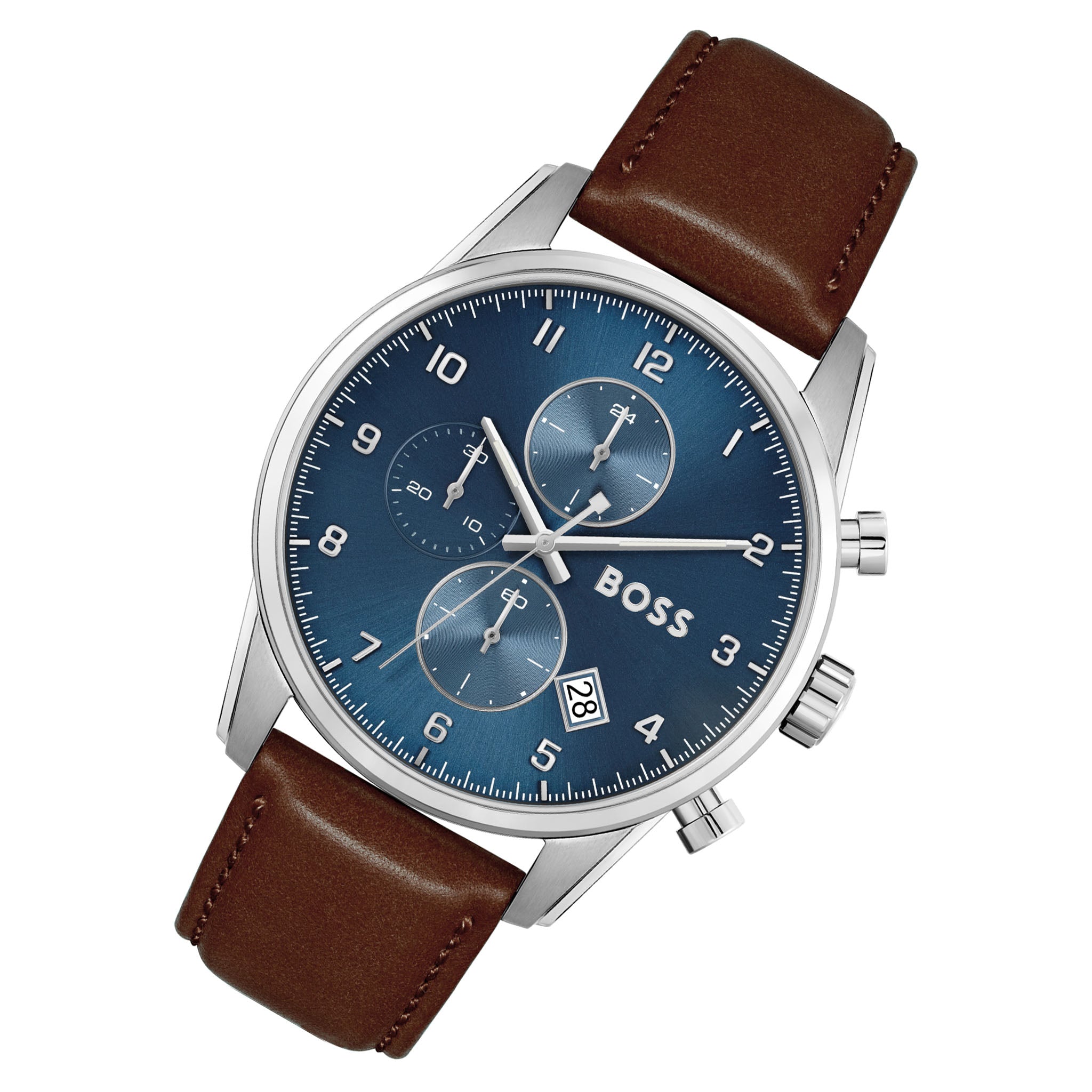 Hugo Boss Brown Leather Blue Dial Men's Chronograph Watch - 1513940