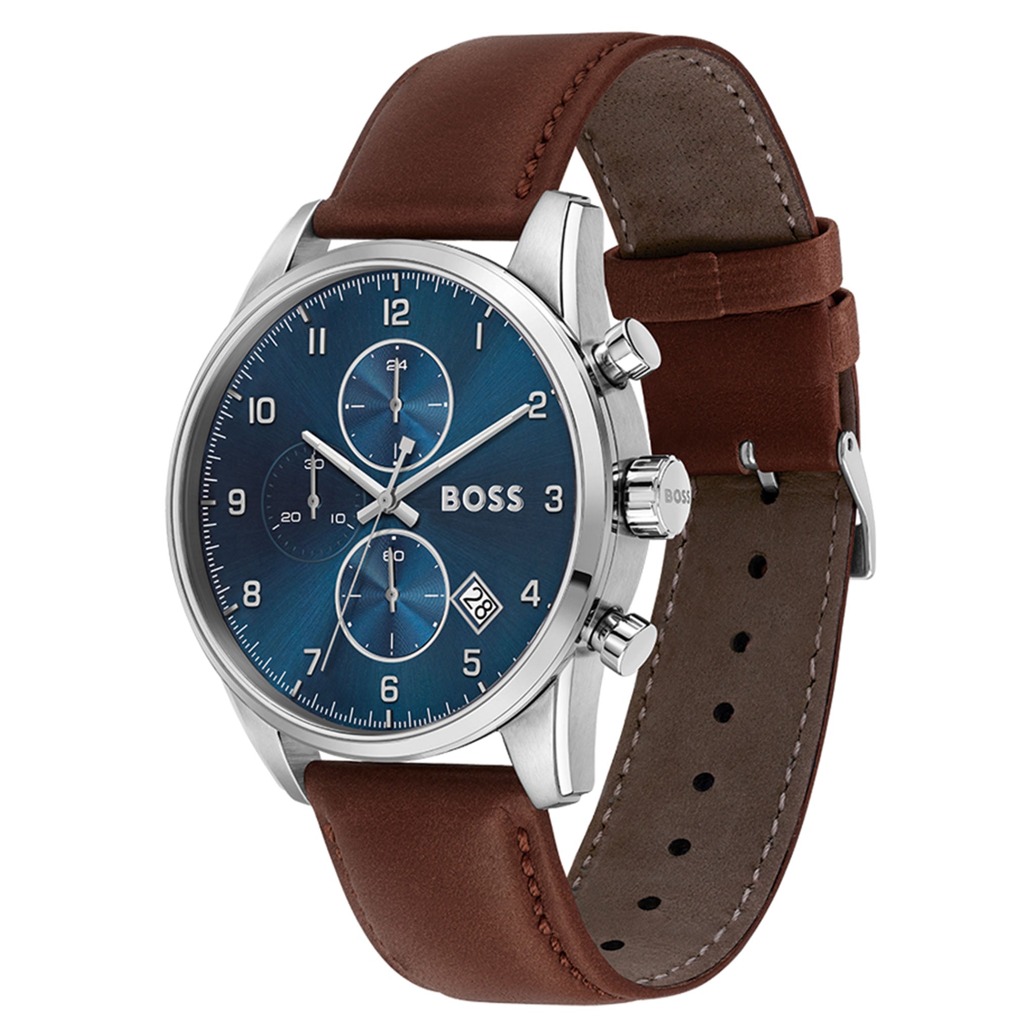 Hugo Boss Brown Leather Blue Dial Men's Chronograph Watch - 1513940