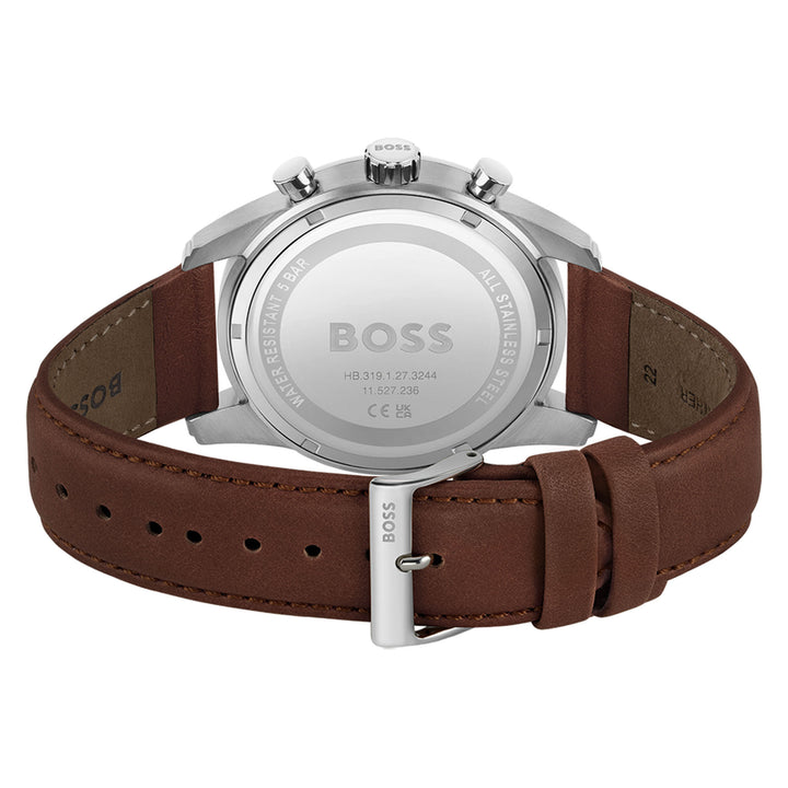 Hugo Boss Brown Leather Blue Dial Men's Chronograph Watch - 1513940