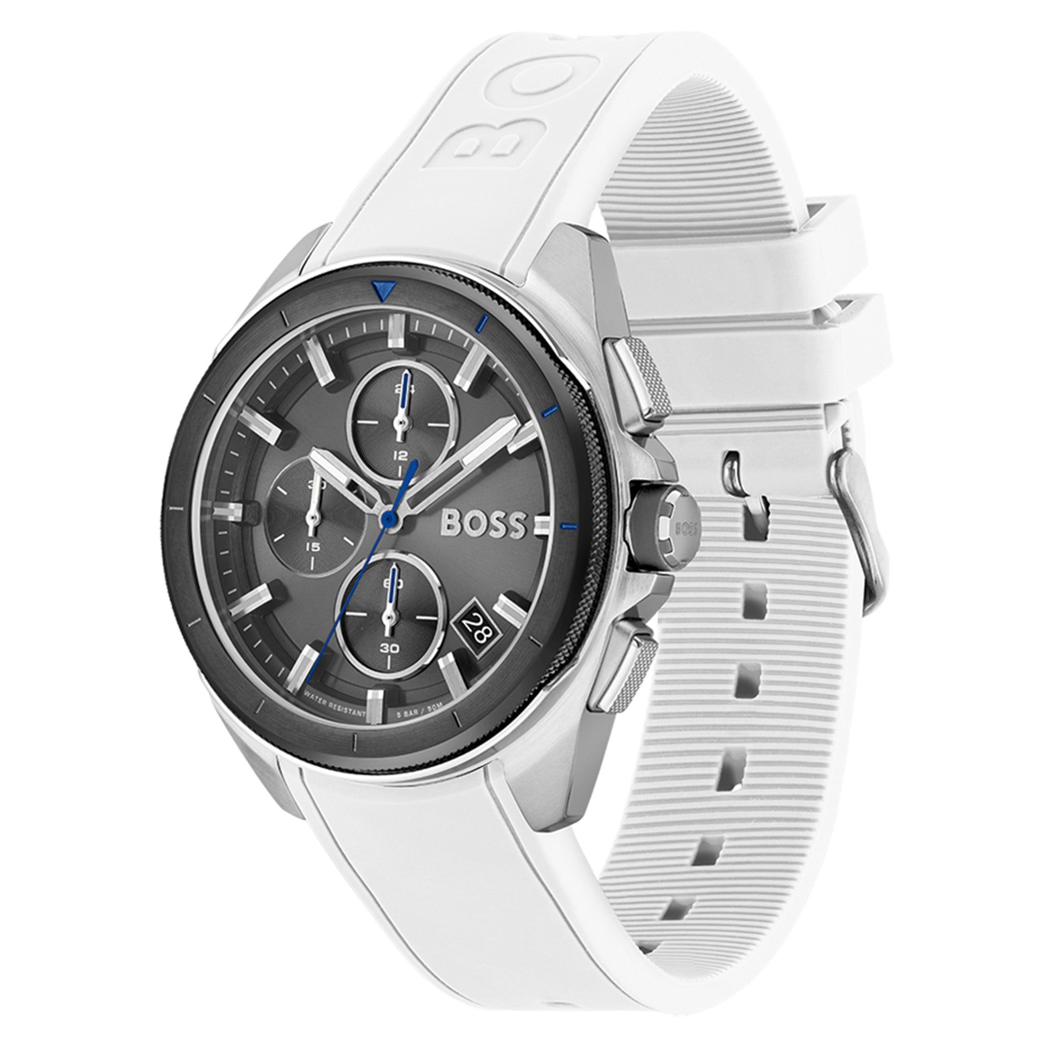 Hugo Boss White Silicone Grey Dial Men's Chrono Watch - 1513948