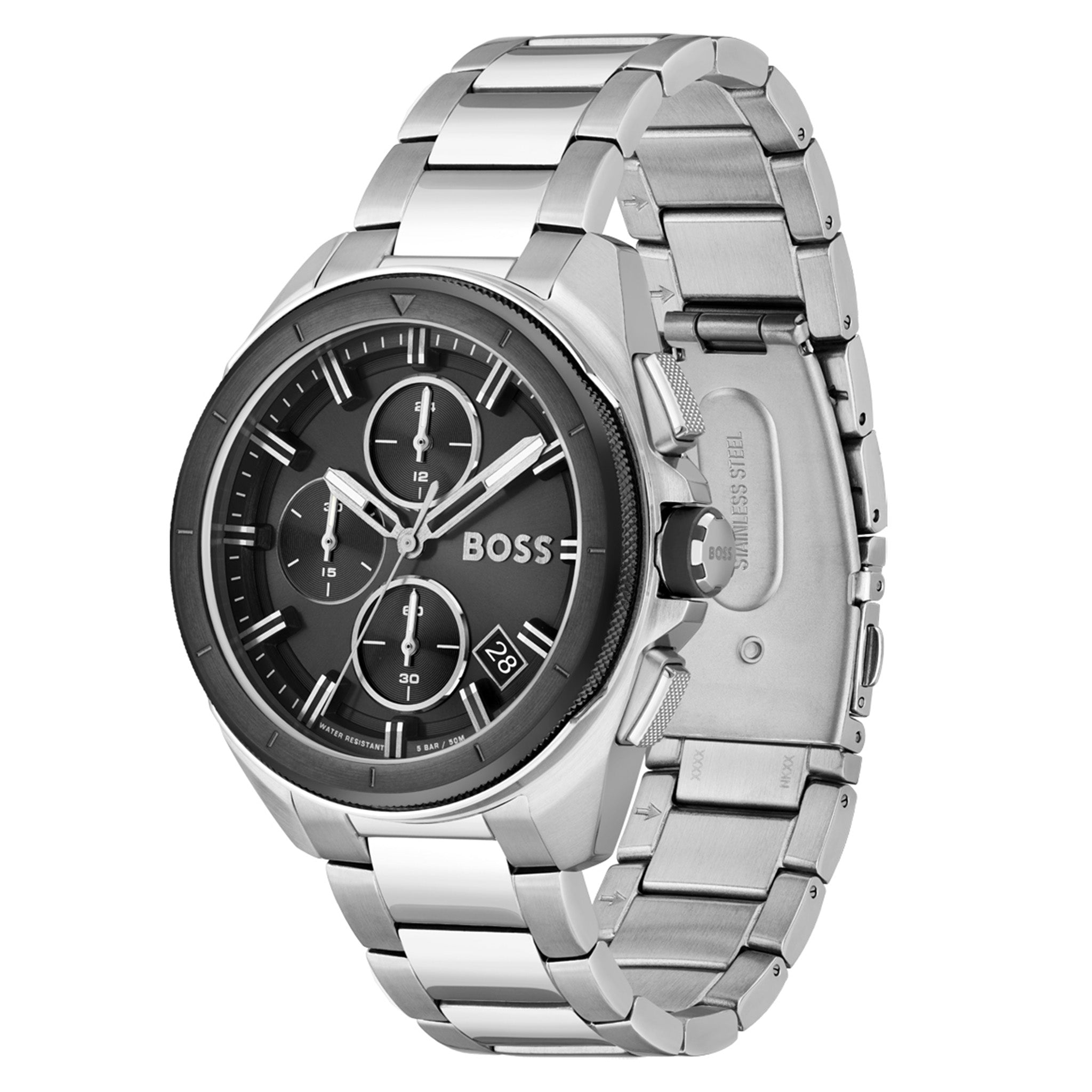 Hugo Boss Silver Steel Black Dial Men's Chrono Watch - 1513949