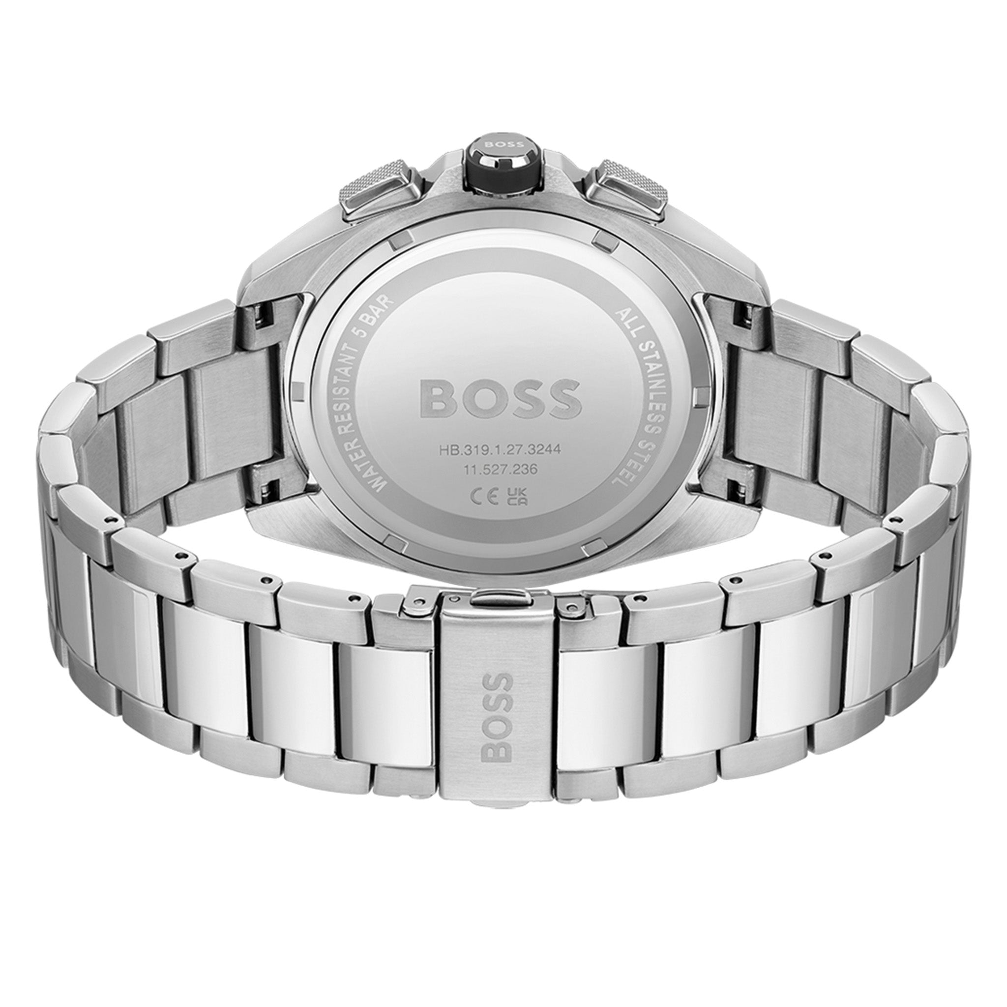 Hugo Boss Silver Steel Black Dial Men's Chrono Watch - 1513949