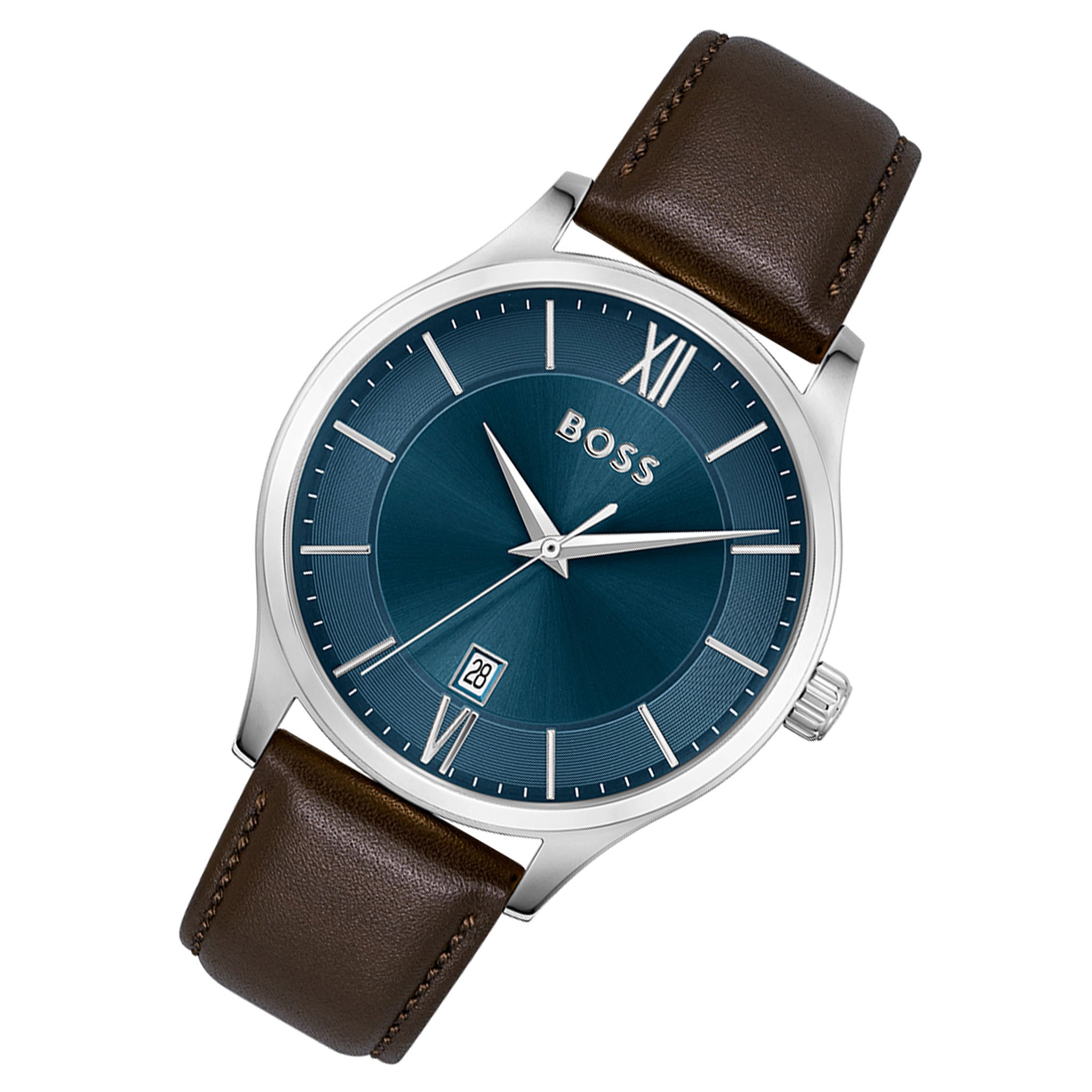 Hugo Boss Brown Leather Blue Dial Men's Watch - 1513955