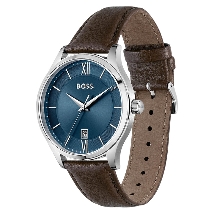 Hugo Boss Brown Leather Blue Dial Men's Watch - 1513955