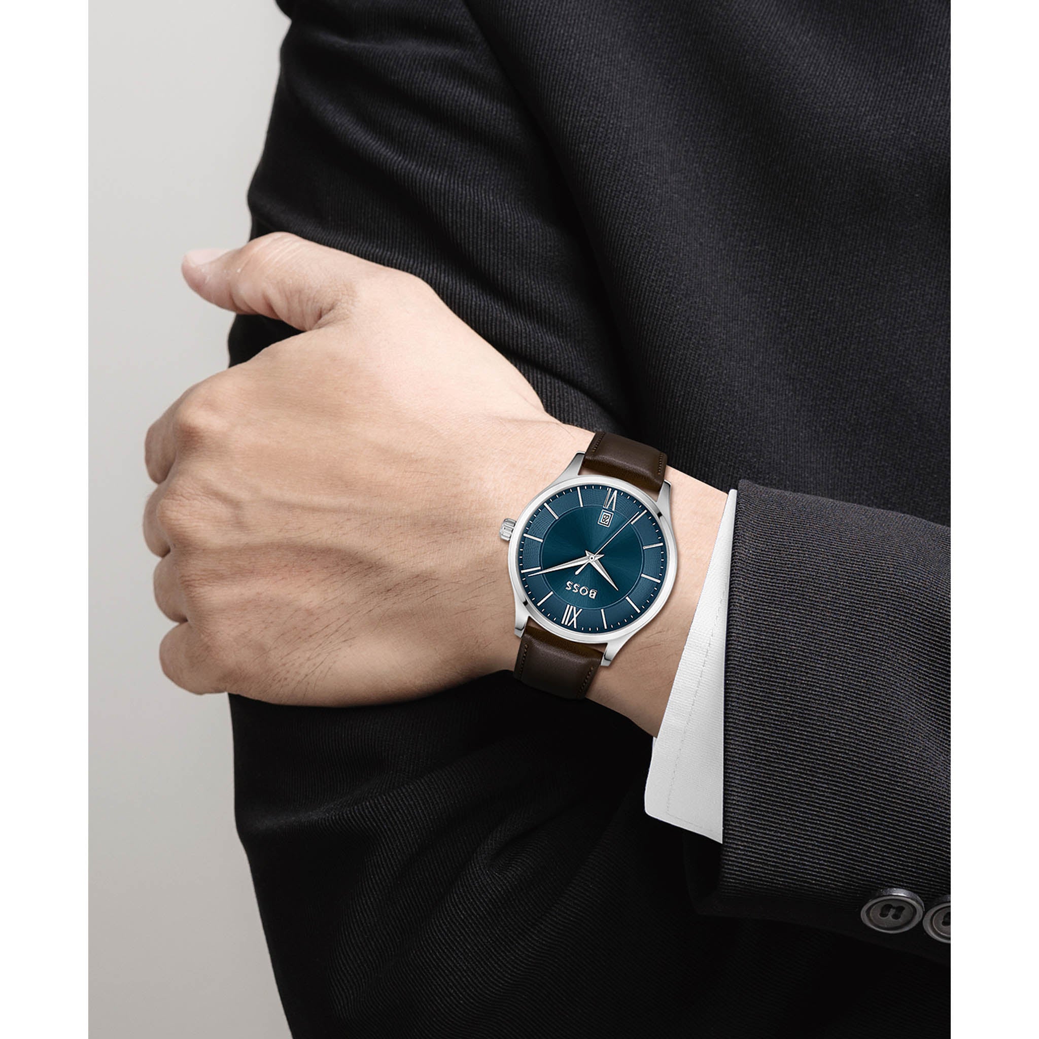 Hugo Boss Brown Leather Blue Dial Men's Watch - 1513955