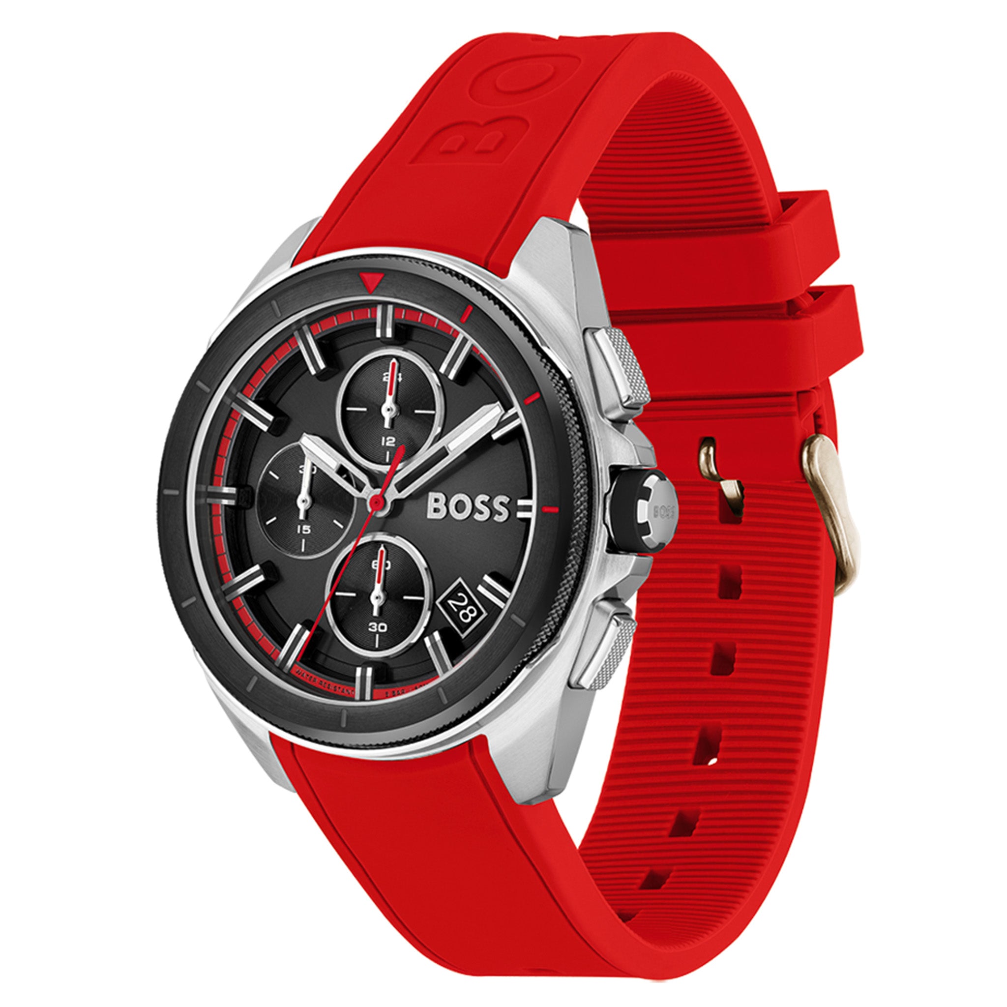 Hugo Boss Red Silicone Black Dial Chronograph Men's Watch - 1513959