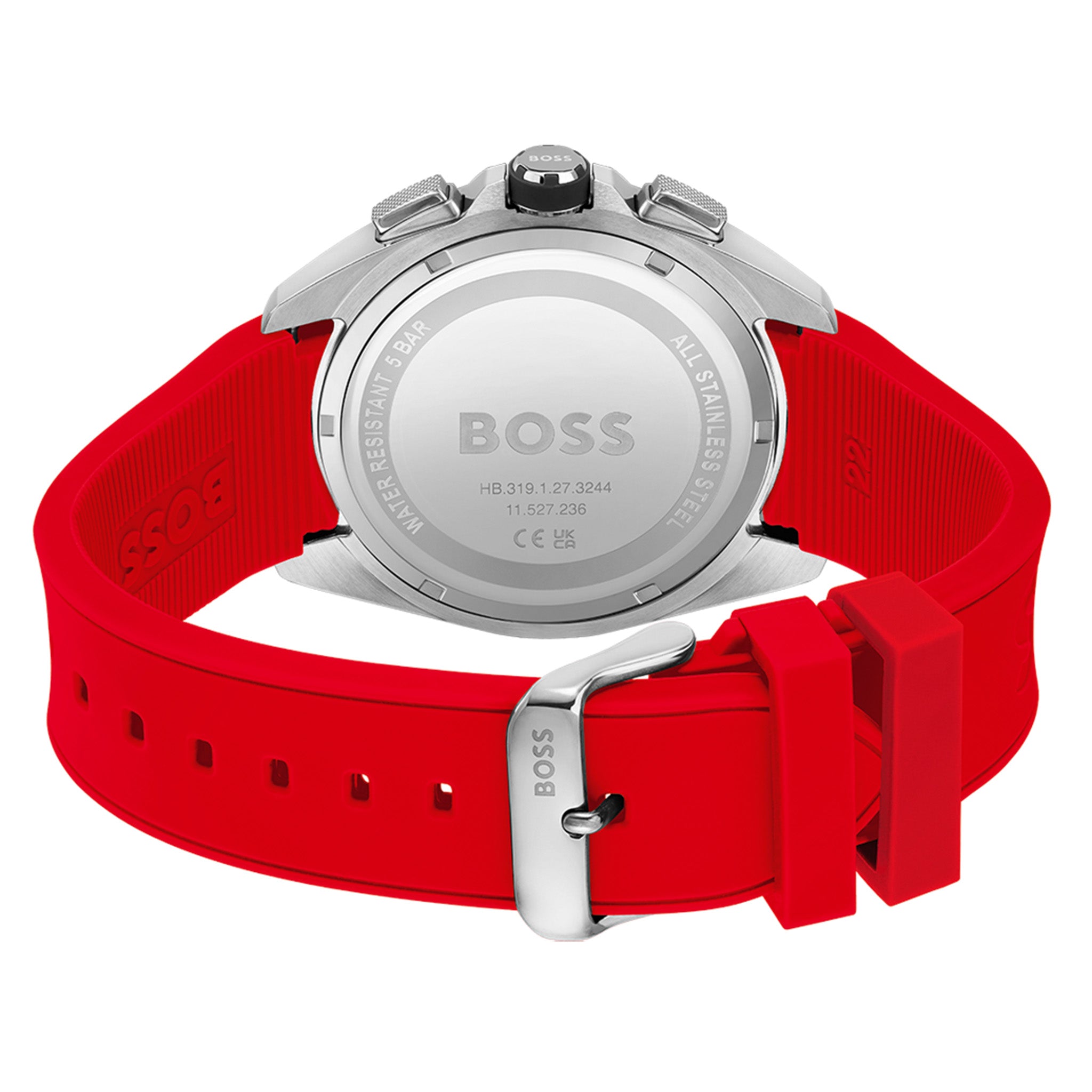Hugo Boss Red Silicone Black Dial Chronograph Men's Watch - 1513959