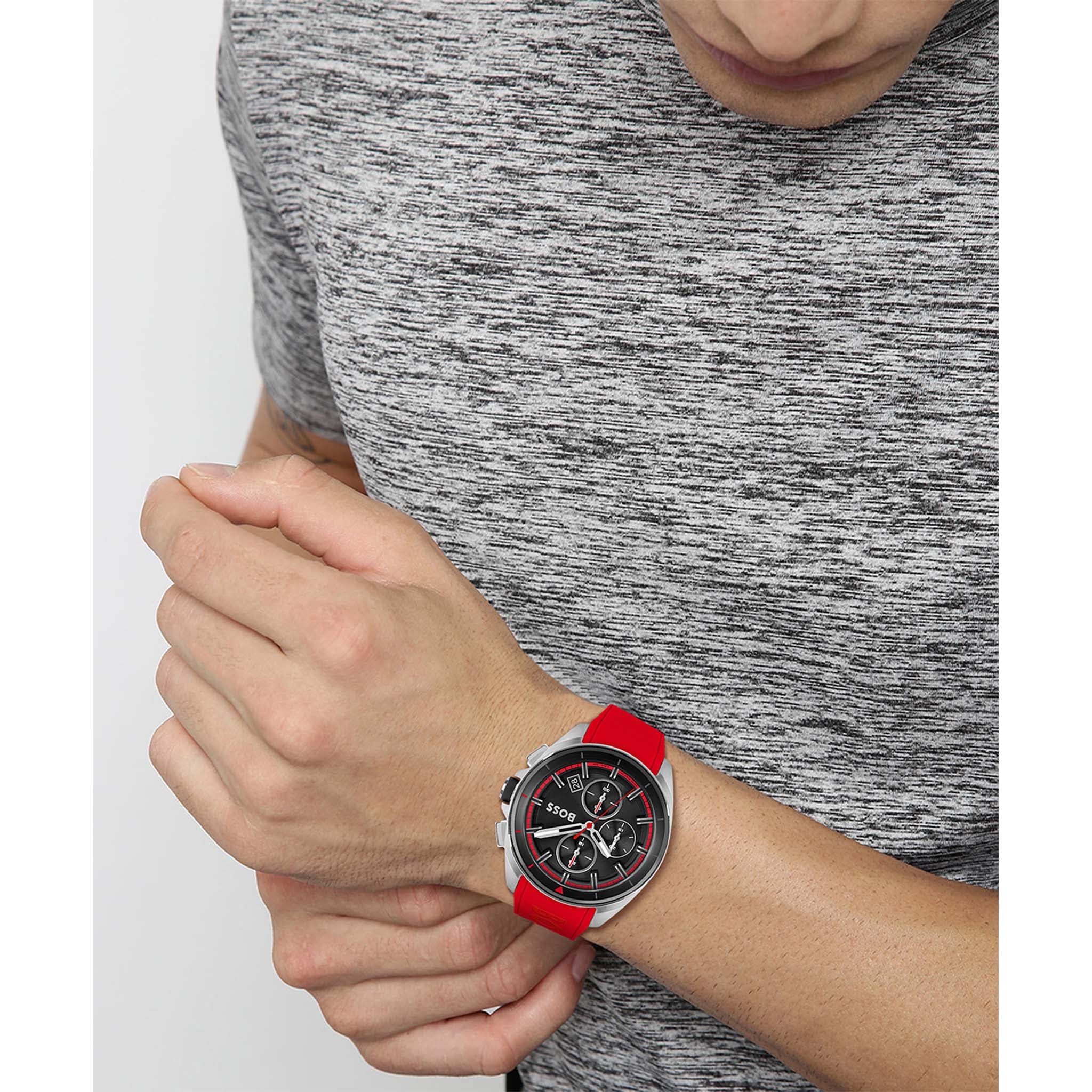Hugo Boss Red Silicone Black Dial Chronograph Men's Watch - 1513959
