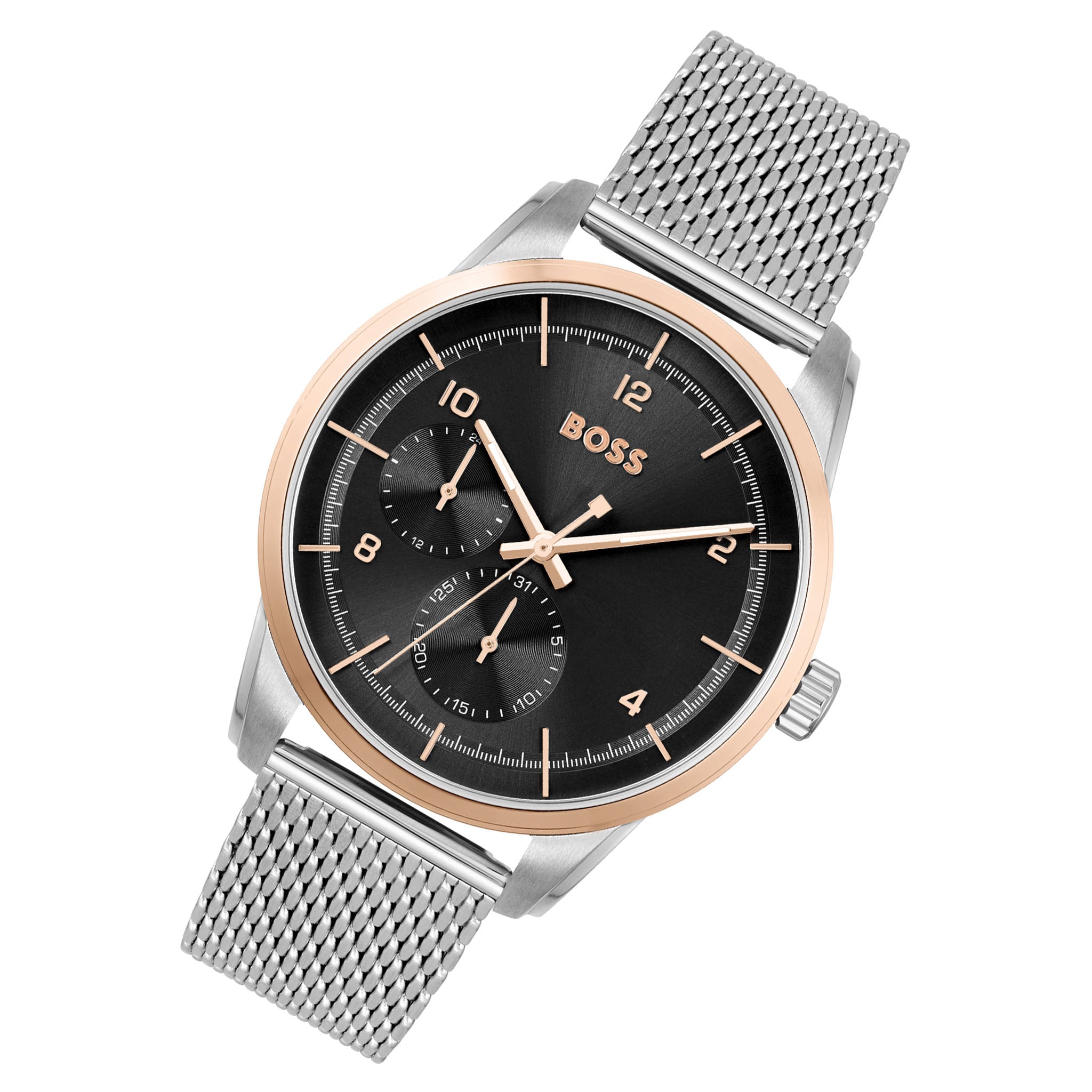 Hugo Boss Mesh Steel Black Dial Men's Multi-function Watch - 1513961
