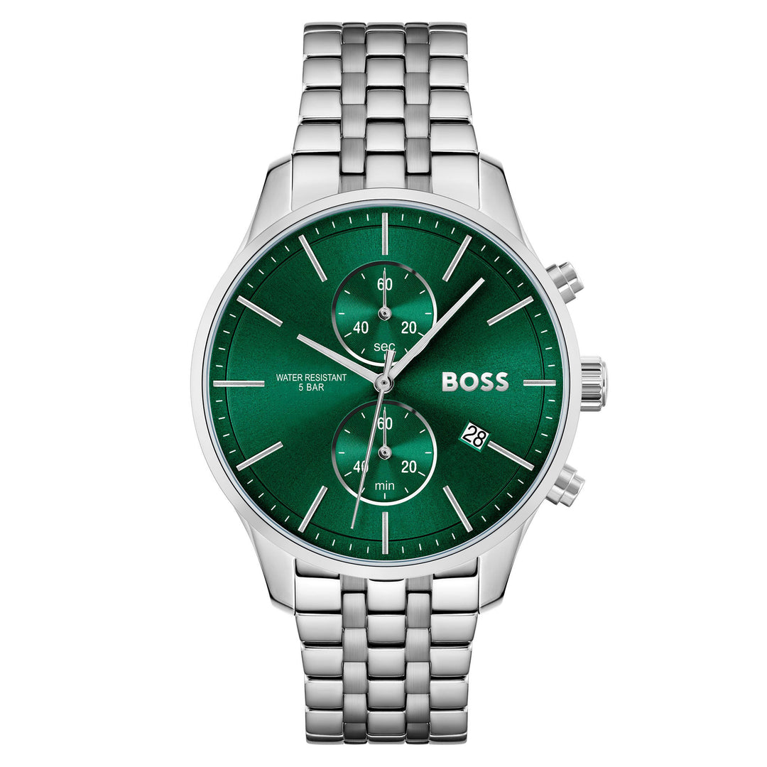 Hugo Boss Stainless Steel Green Dial Chronograph Men's Watch - 1513975