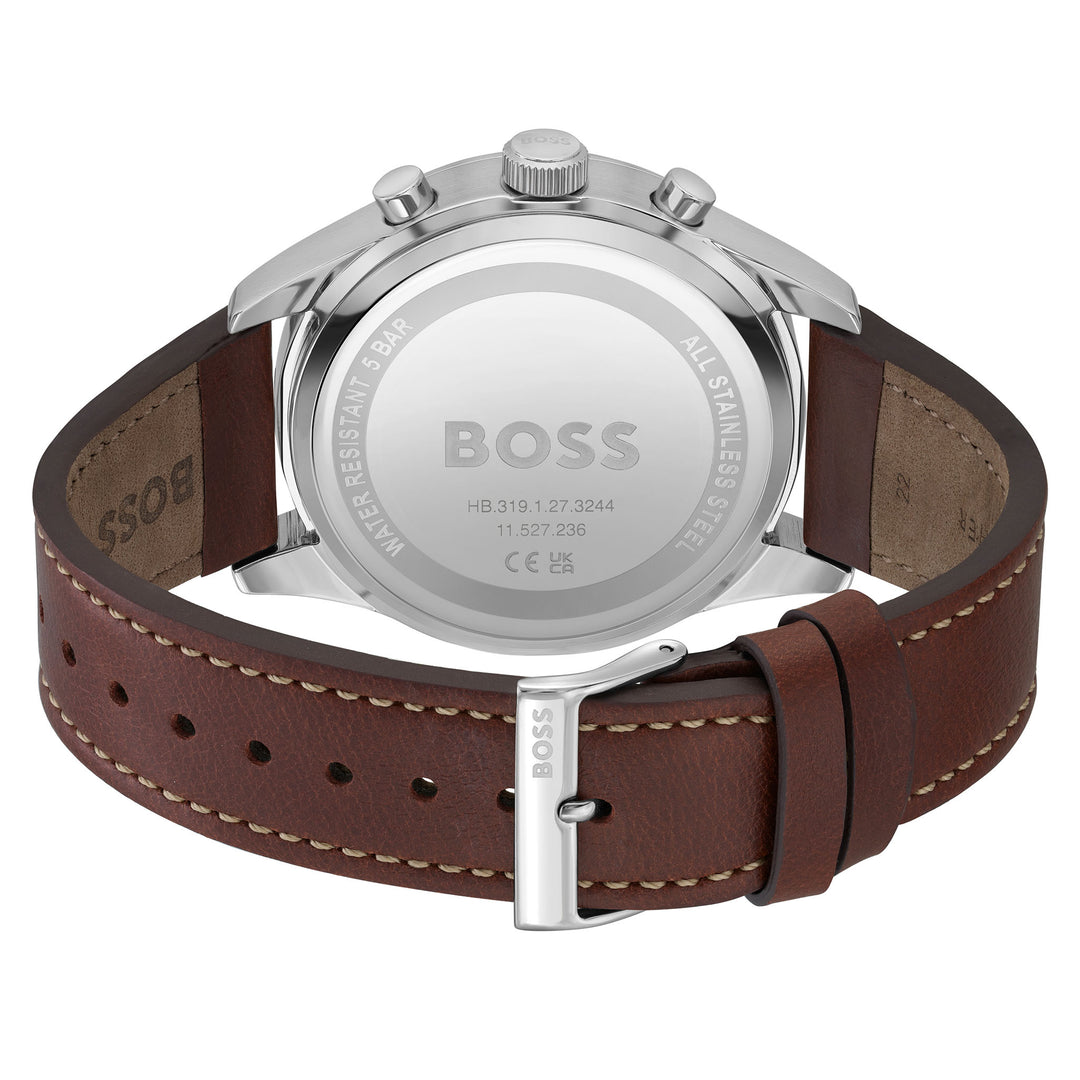 Hugo Boss Brown Leather Red Dial Chronograph Men's Watch - 1513988