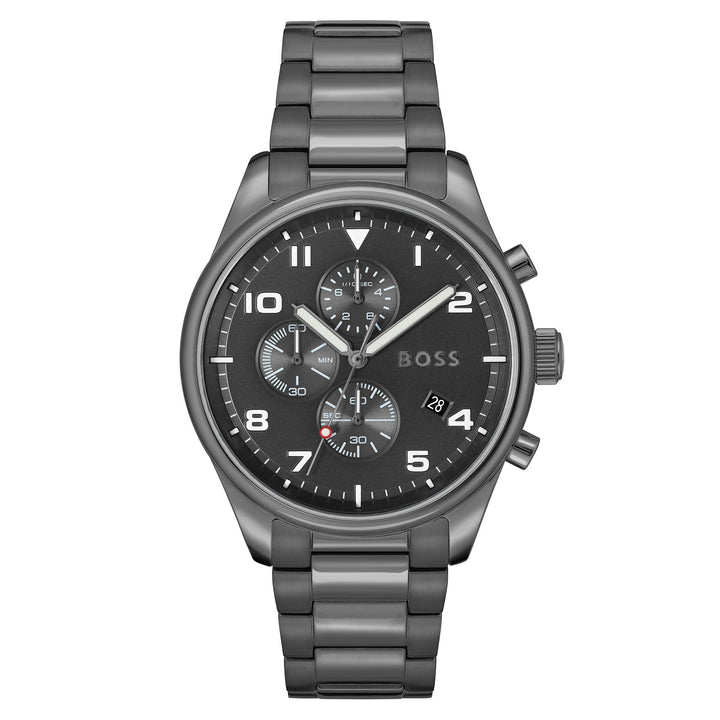 Hugo Boss View Ionic Plated Grey Steel Black Dial Chronograph Men's Watch - 1513991