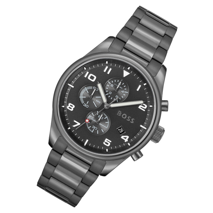 Hugo Boss Grey Steel Black Dial Chronograph Men's Watch - 1513991