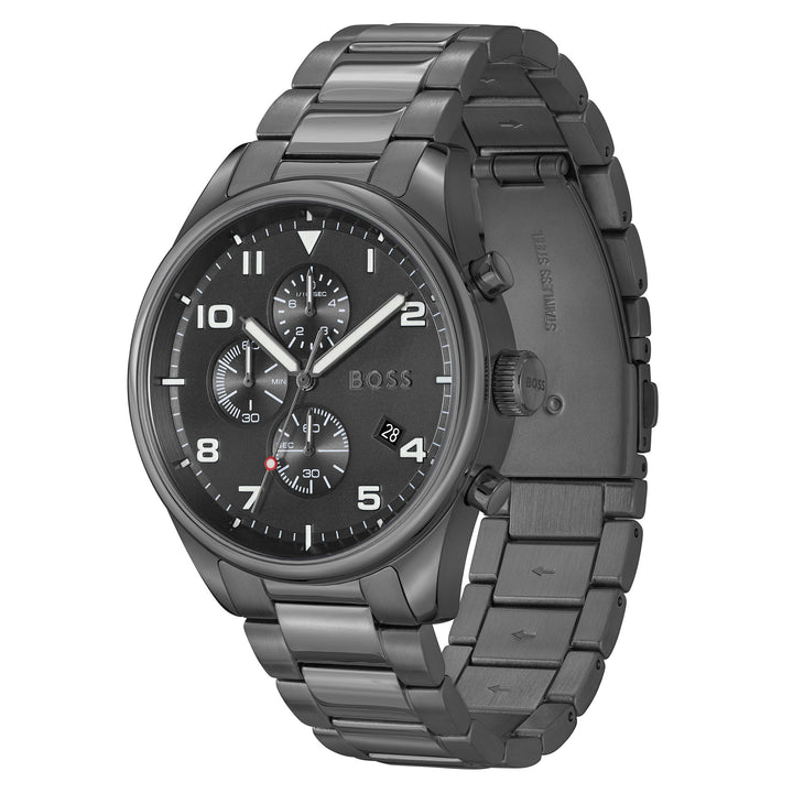 Hugo Boss Grey Steel Black Dial Chronograph Men's Watch - 1513991