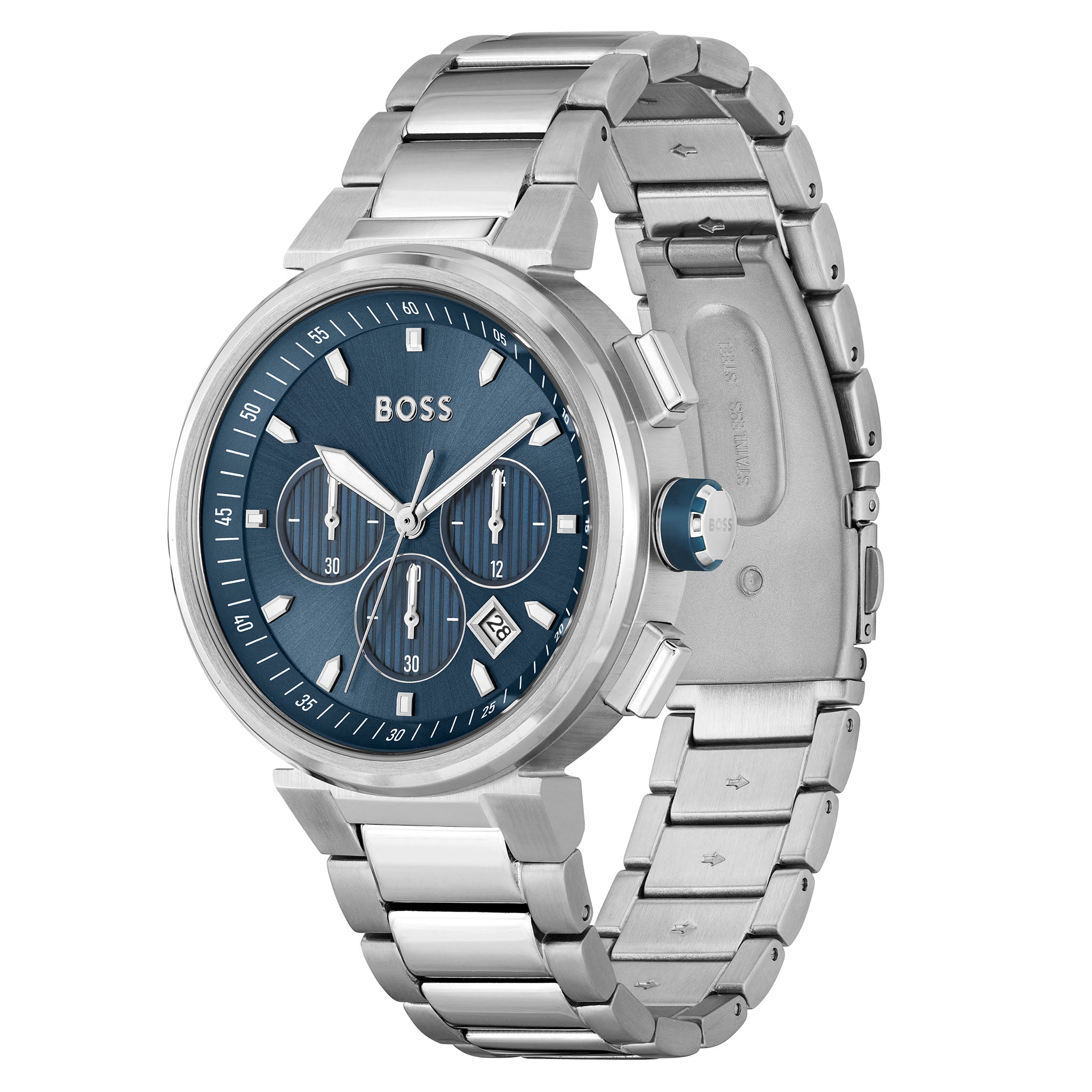 Hugo Boss Stainless Steel Blue Dial Chronograph Men's Watch - 1513999