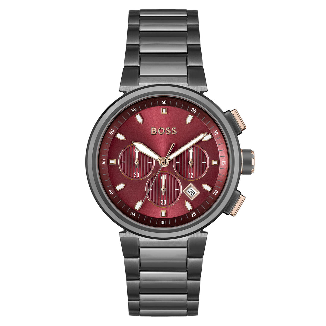 Hugo Boss Grey Steel Red Dial Chronograph Men's Watch - 1514000