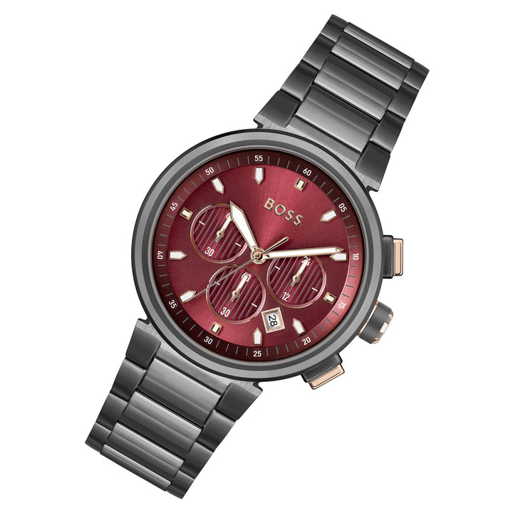 Hugo Boss Grey Steel Red Dial Chronograph Men's Watch - 1514000