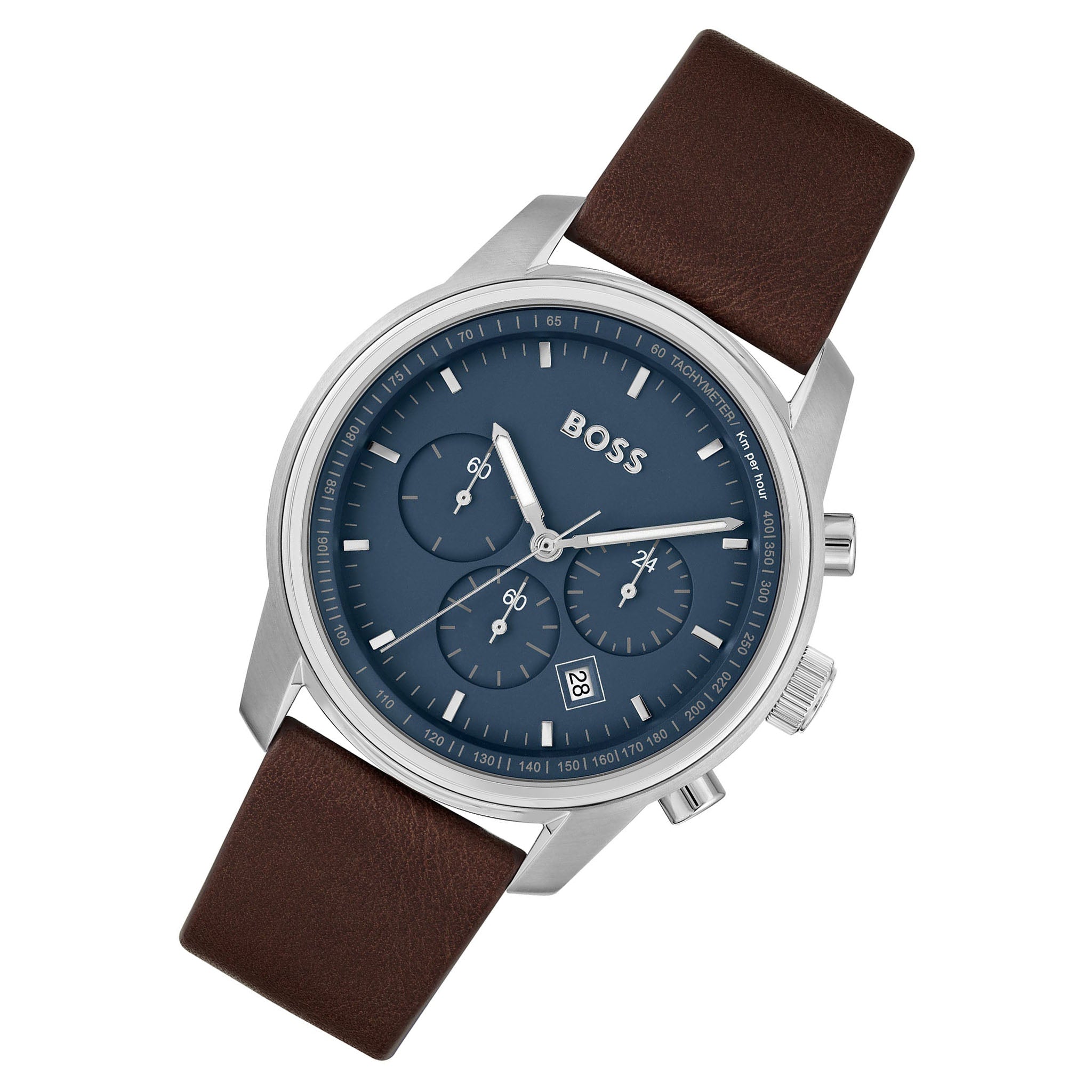 Hugo Boss Brown Leather Blue Dial Chronograph Men's Watch - 1514002