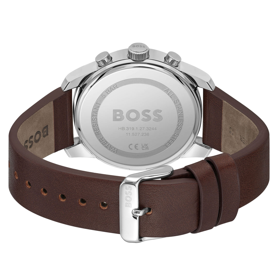 Hugo Boss Brown Leather Blue Dial Chronograph Men's Watch - 1514002