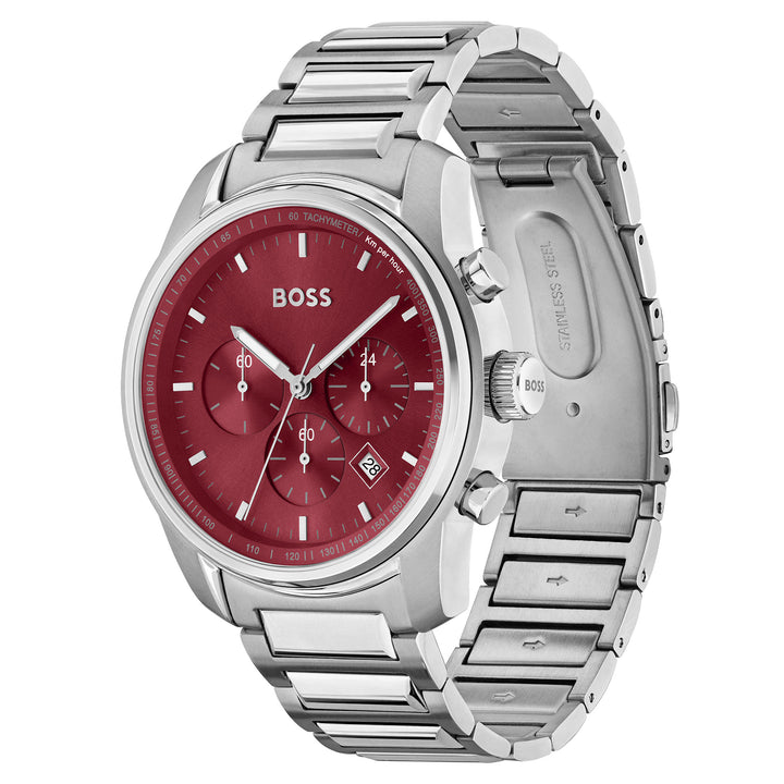 Hugo Boss Stainless Steel Red Dial Chronograph Men's Watch - 1514004