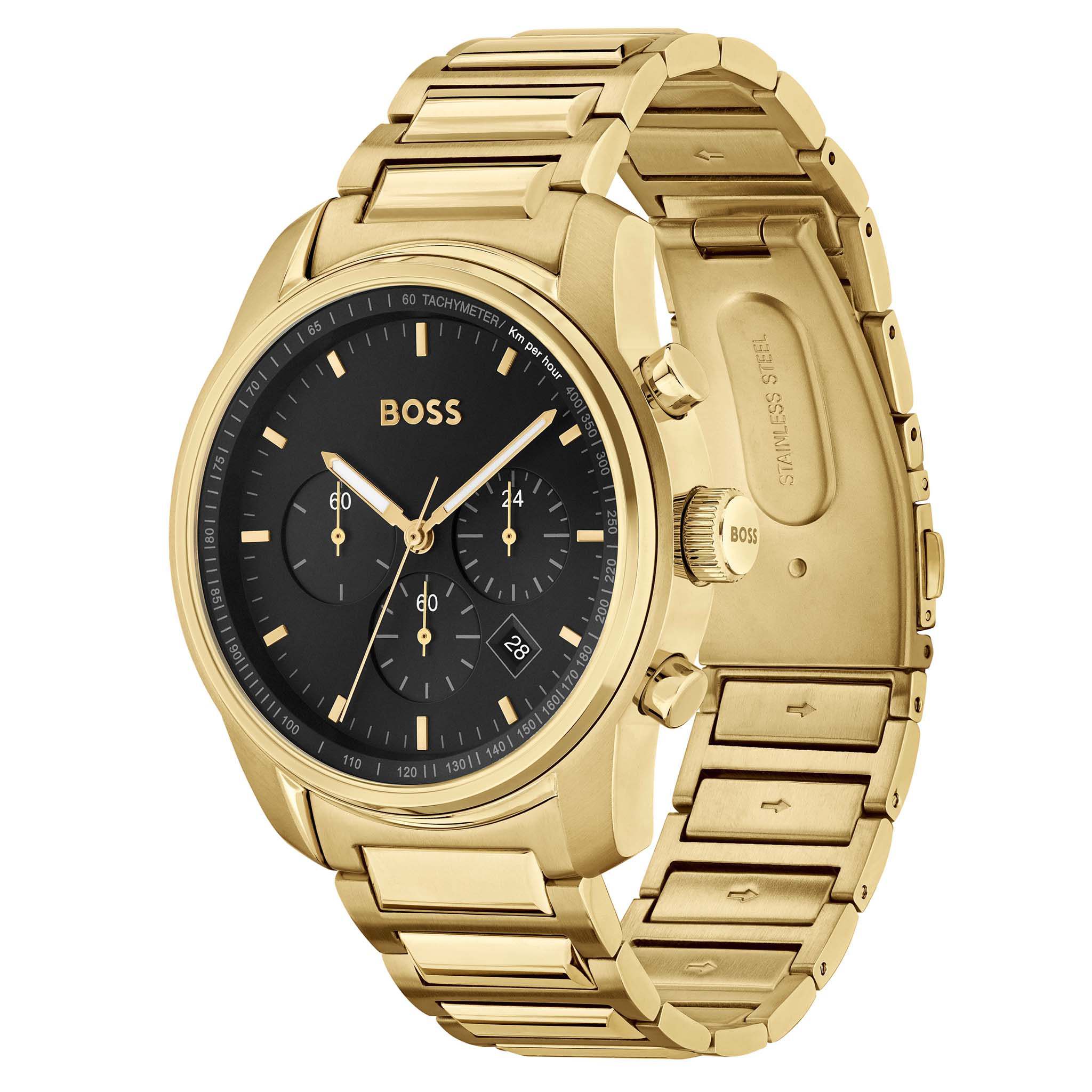 Hugo Boss Gold Steel Black Dial Chronograph Men's Watch - 1514006