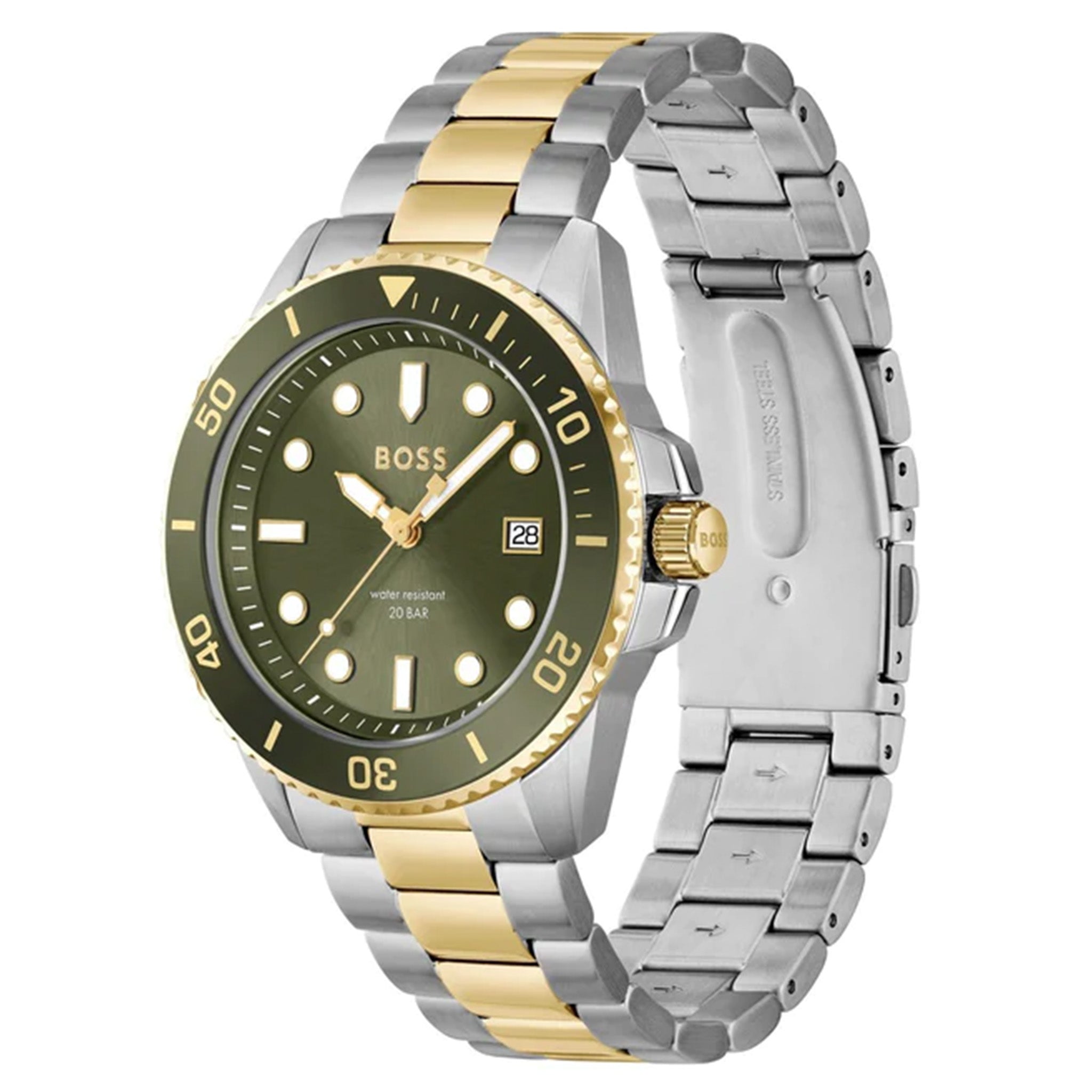 Hugo Boss Gold Steel Olive Green Dial Men's Watch - 1514011