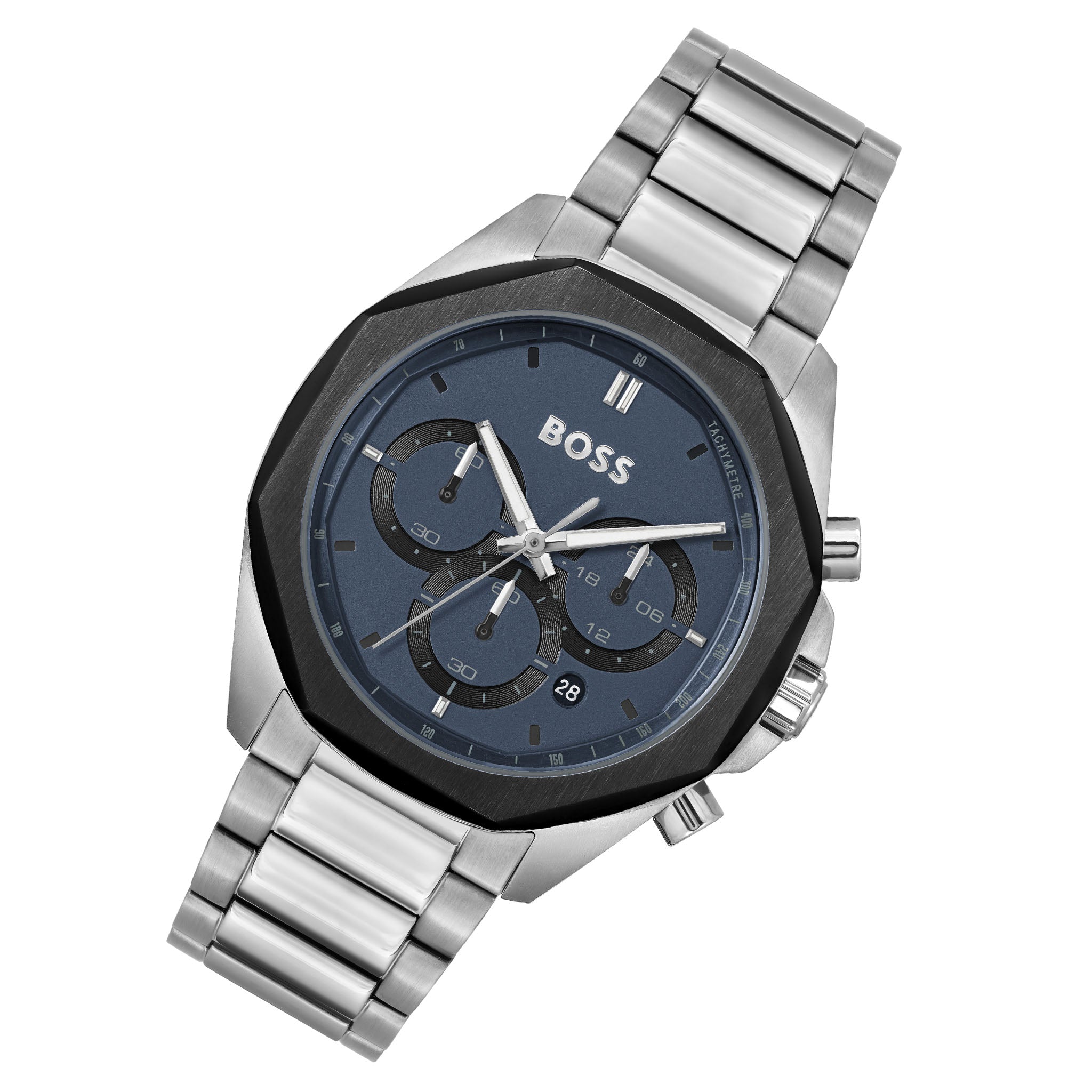 Hugo Boss Silver-tone Steel Blue Dial Chronograph Men's Watch - 1514015